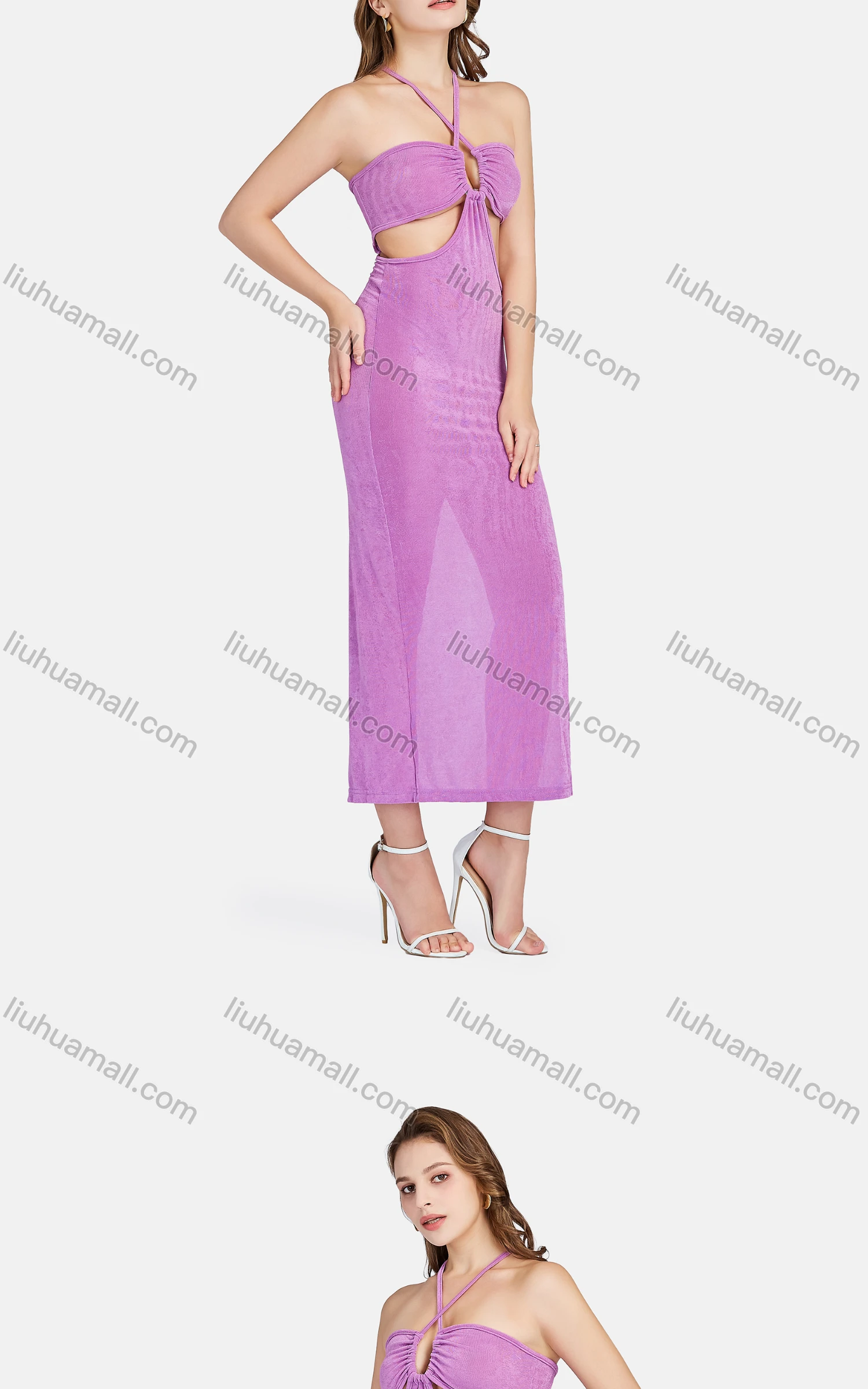 Wholesale Women's Sexy Halter Neck Sleeveless Cut Out Backless Split Side Club Dress 701# - Liuhuamall