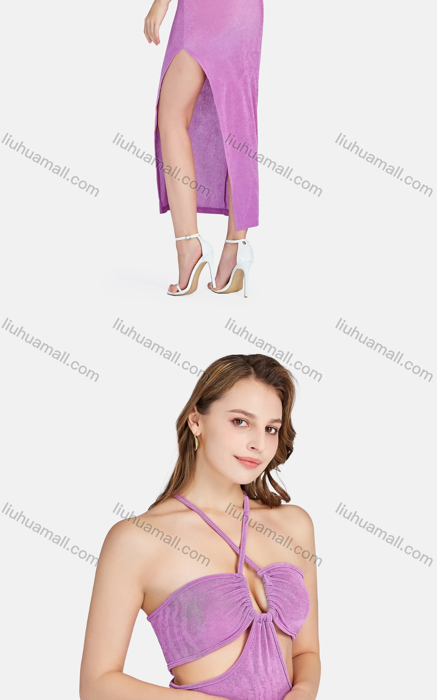 Wholesale Women's Sexy Halter Neck Sleeveless Cut Out Backless Split Side Club Dress 701# - Liuhuamall