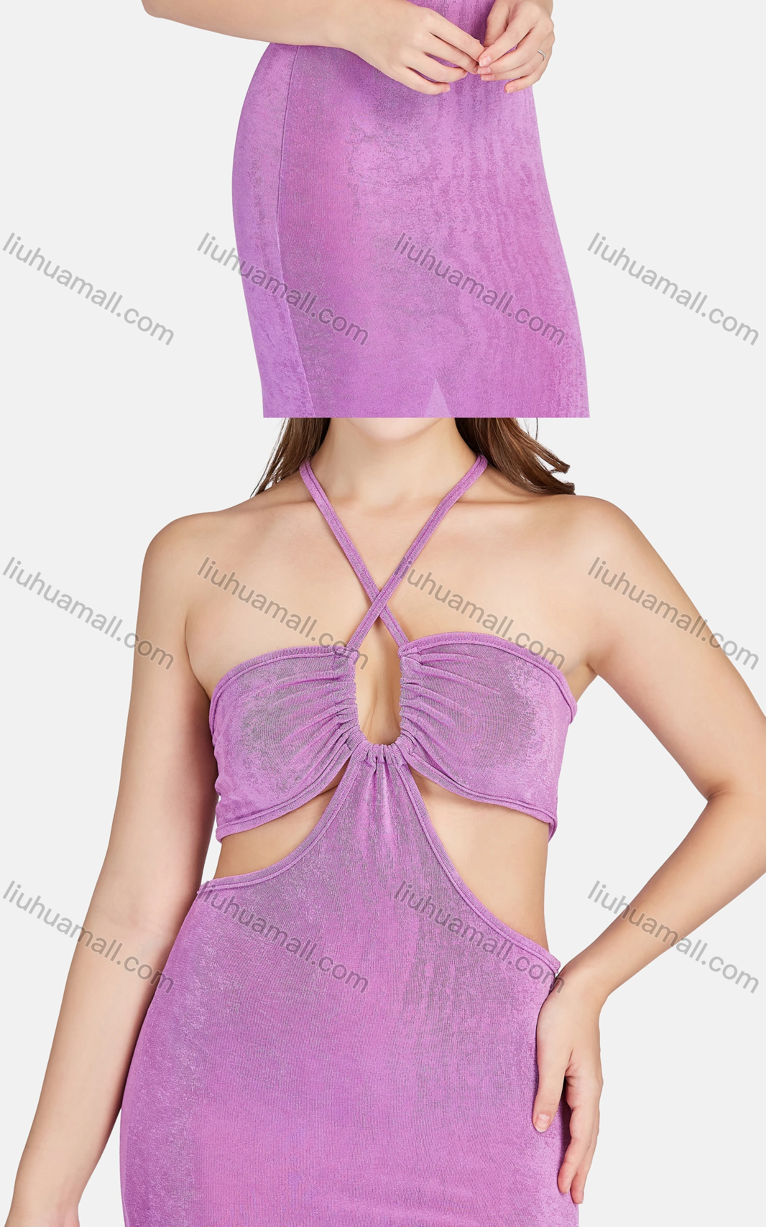 Wholesale Women's Sexy Halter Neck Sleeveless Cut Out Backless Split Side Club Dress 701# - Liuhuamall