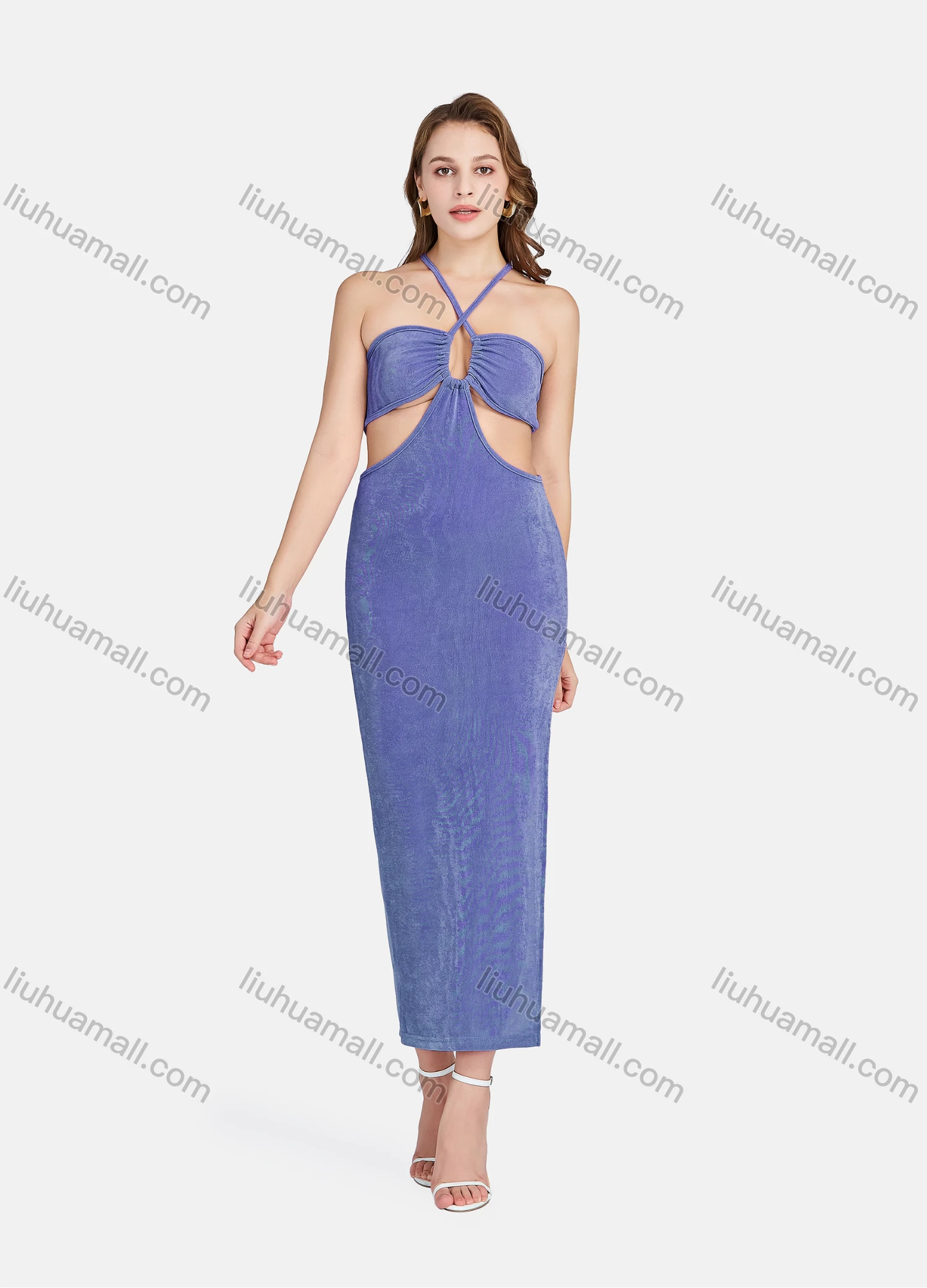 Wholesale Women's Sexy Halter Neck Sleeveless Cut Out Backless Split Side Club Dress 701# - Liuhuamall