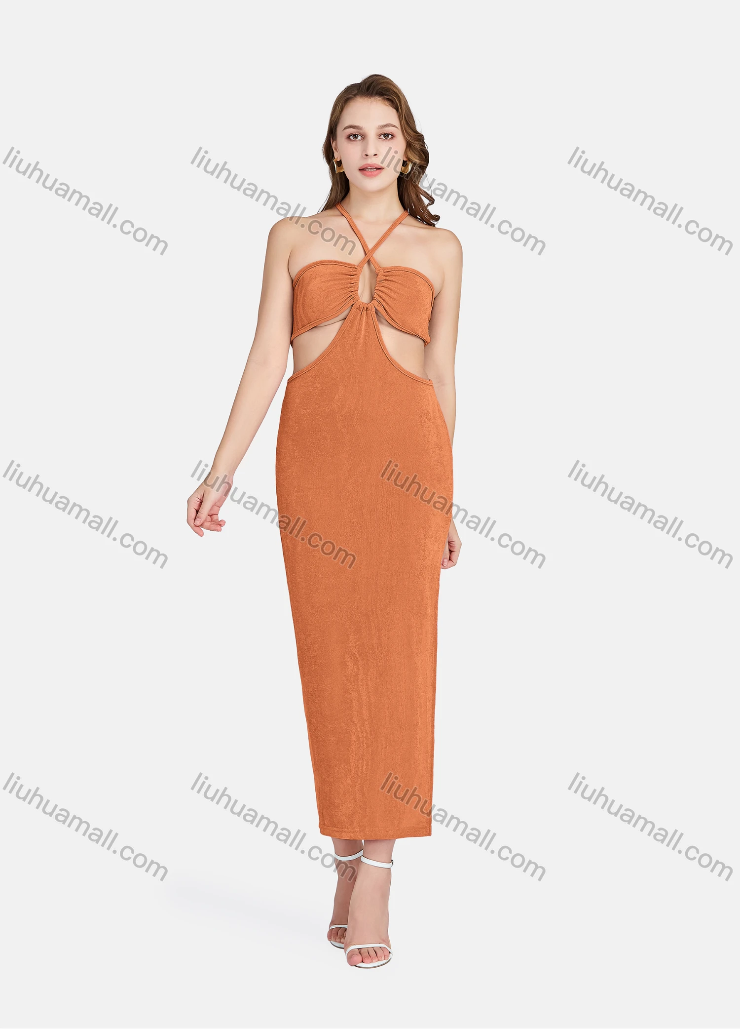 Wholesale Women's Sexy Halter Neck Sleeveless Cut Out Backless Split Side Club Dress 701# - Liuhuamall