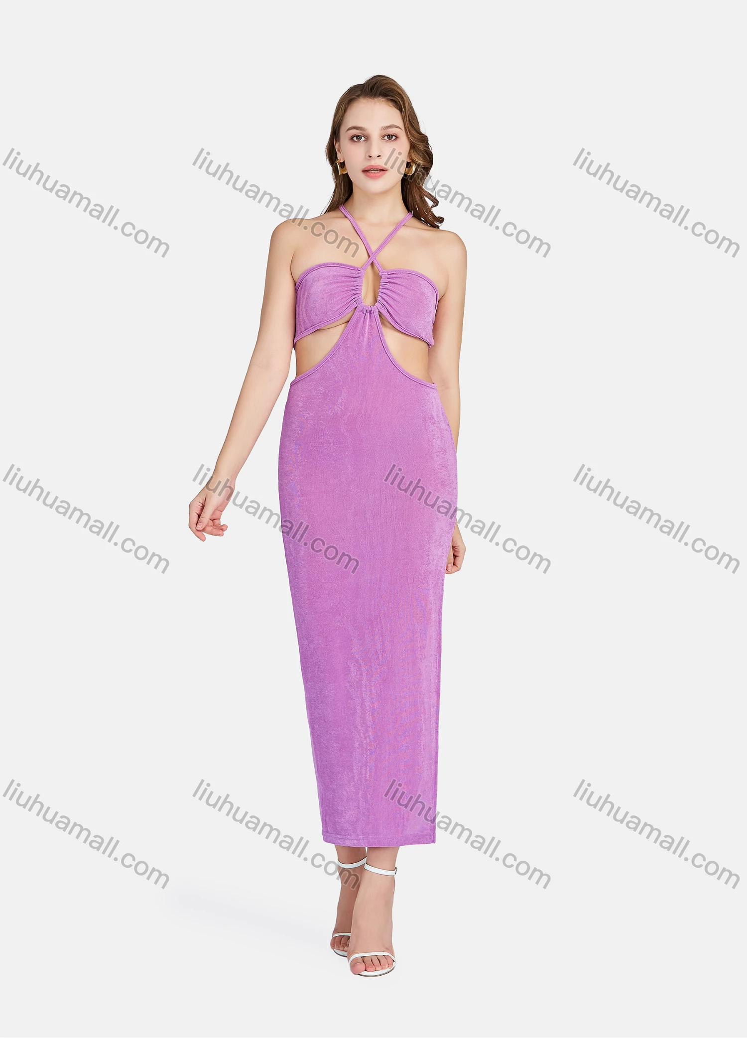 Wholesale Women's Sexy Halter Neck Sleeveless Cut Out Backless Split Side Club Dress 701# - Liuhuamall