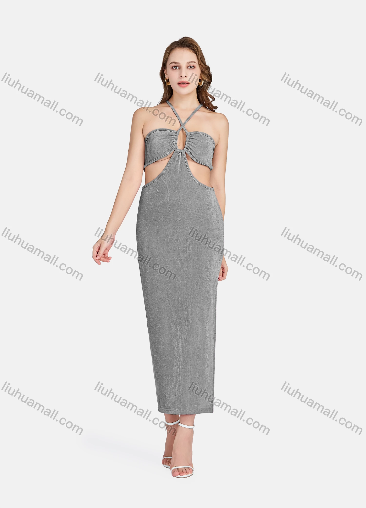 Wholesale Women's Sexy Halter Neck Sleeveless Cut Out Backless Split Side Club Dress 701# - Liuhuamall