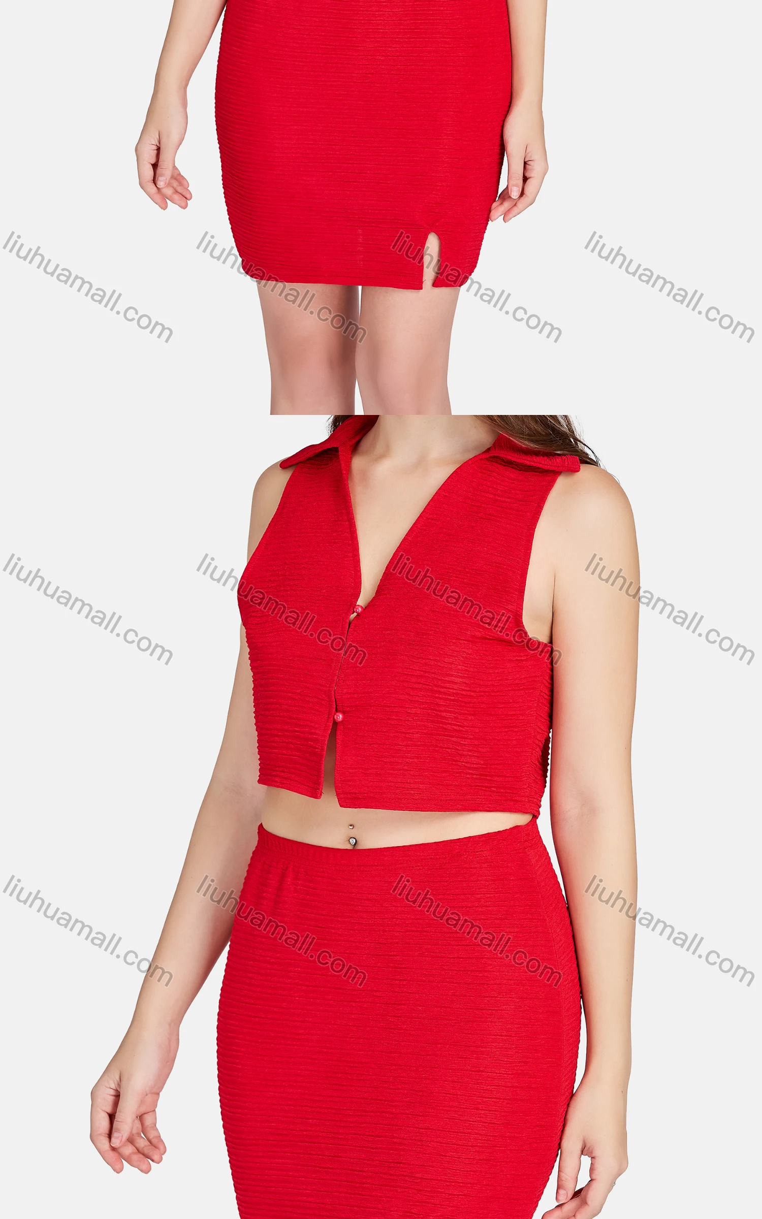 Wholesale Women's Sexy Plain Sleeveless Pearl Decor Crop Top 2-piece Set 531# - Liuhuamall