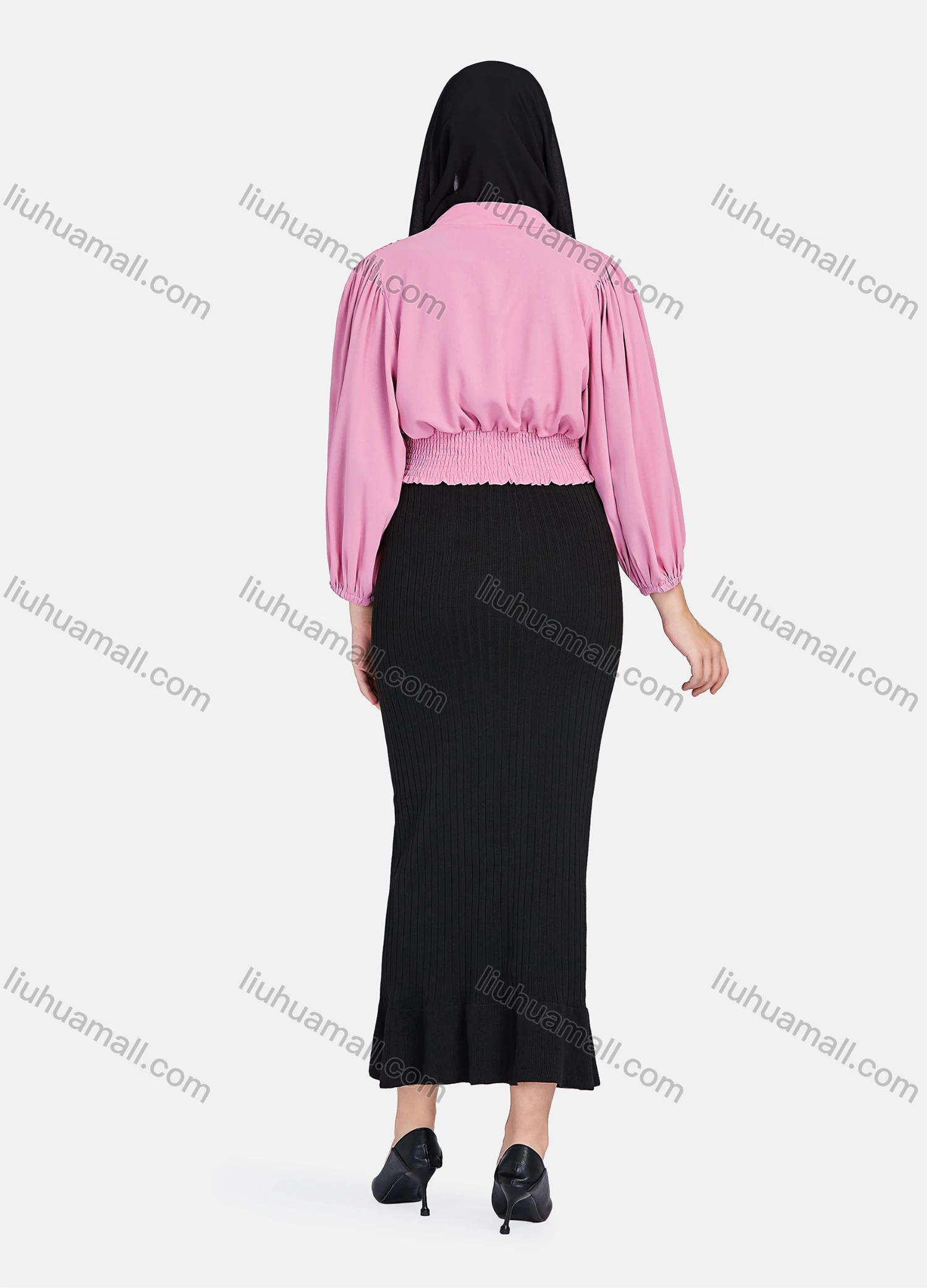 Wholesale Women's Casual Plain V Neck Shirred Button Decor Long Sleeve Blouse 1396-Dusty Pink# - Liuhuamall