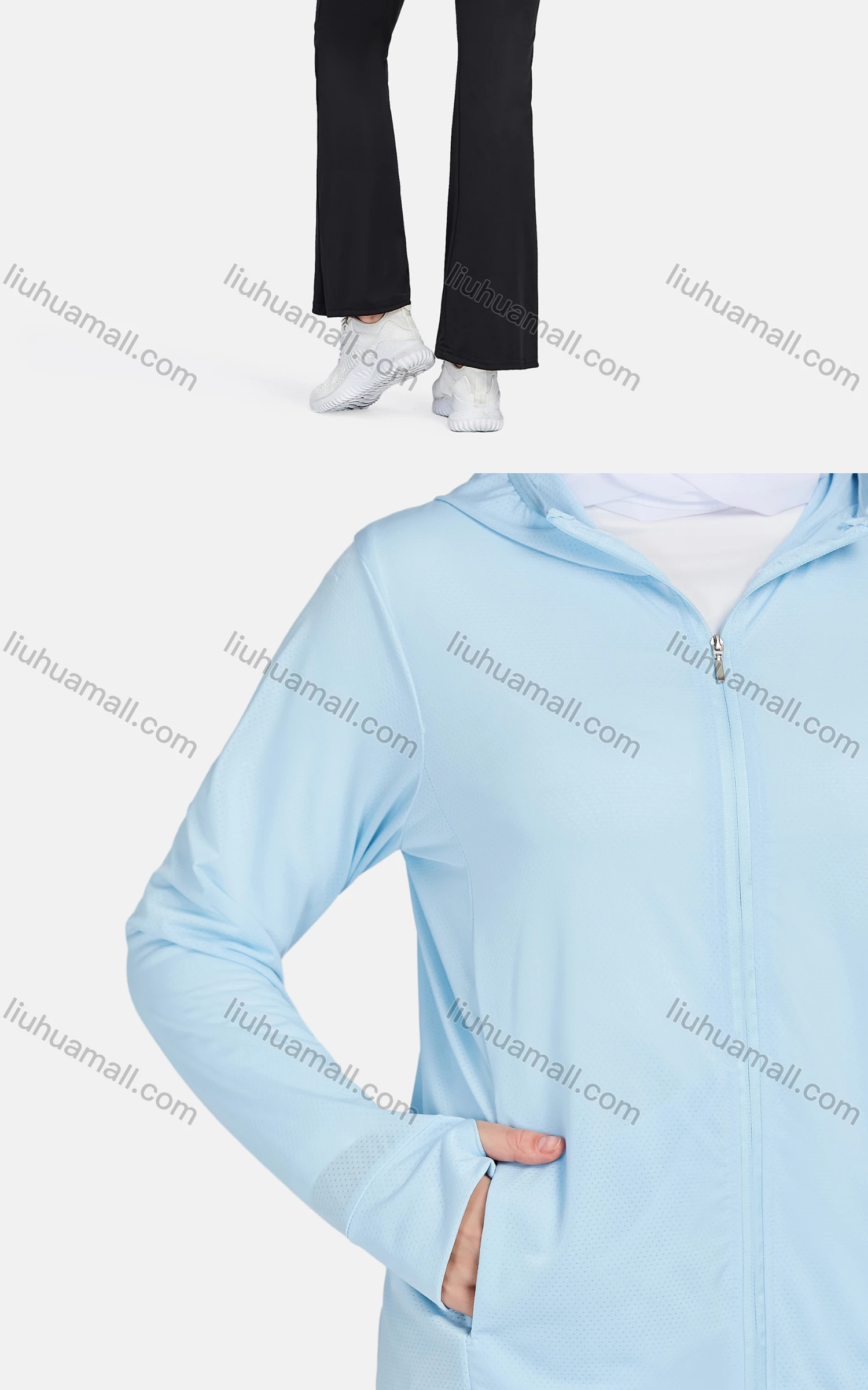 Wholesale Women's Sporty Hooded Windproof Breathable Dual Pockets Long Sleeve Jackets 1390-Blue# - Liuhuamall