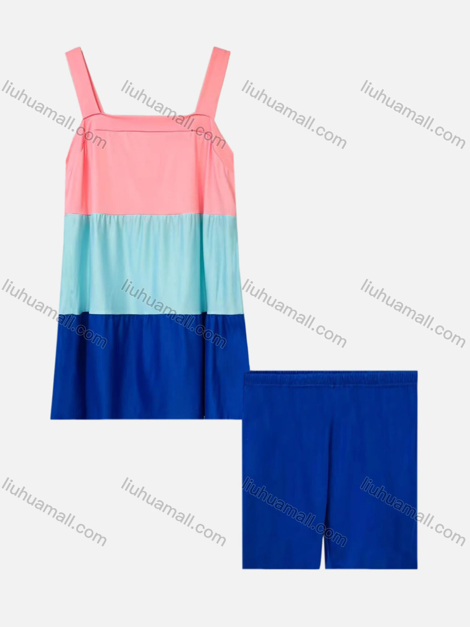 Wholesale Women's Casual Ruched Splicing Colorblock Straps Cami Top With Shorts 2 Piece Set 1013# - Liuhuamall