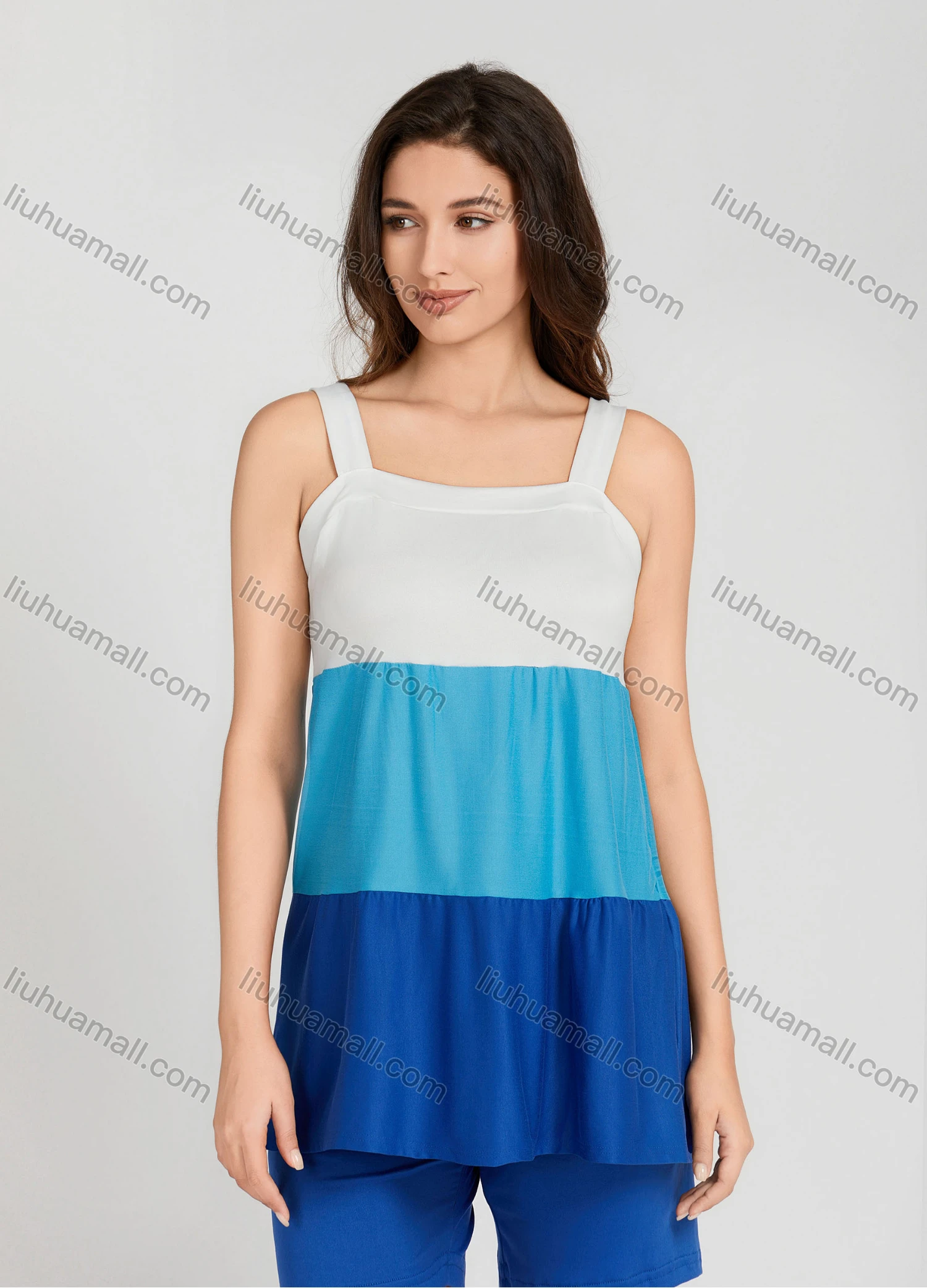 Wholesale Women's Casual Ruched Splicing Colorblock Straps Cami Top With Shorts 2 Piece Set 1013# - Liuhuamall