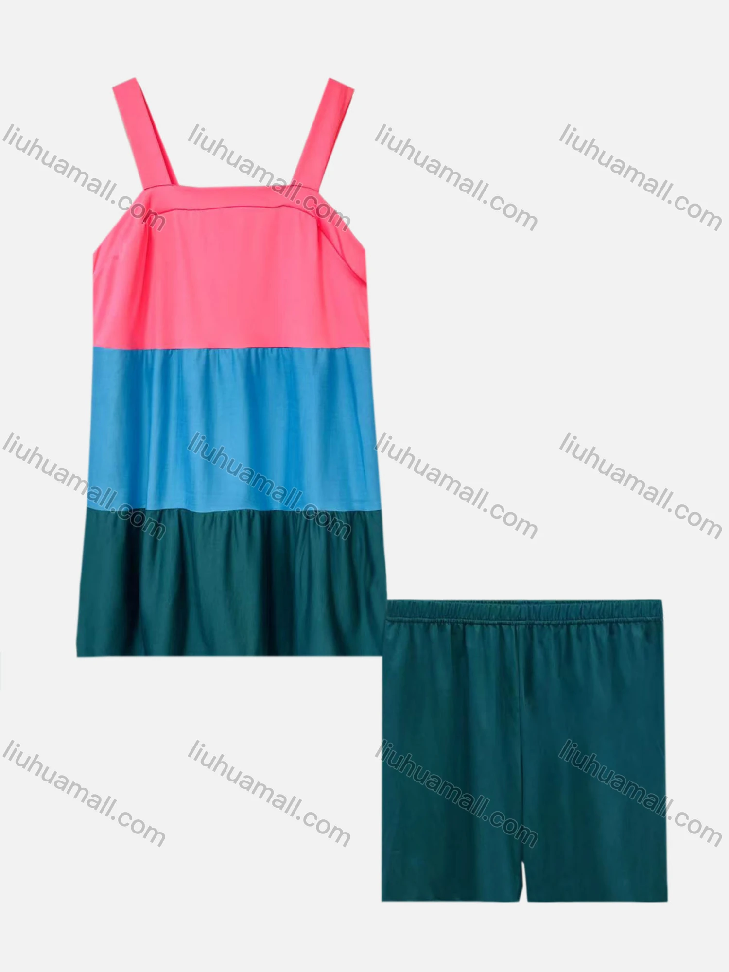 Wholesale Women's Casual Ruched Splicing Colorblock Straps Cami Top With Shorts 2 Piece Set 1013# - Liuhuamall