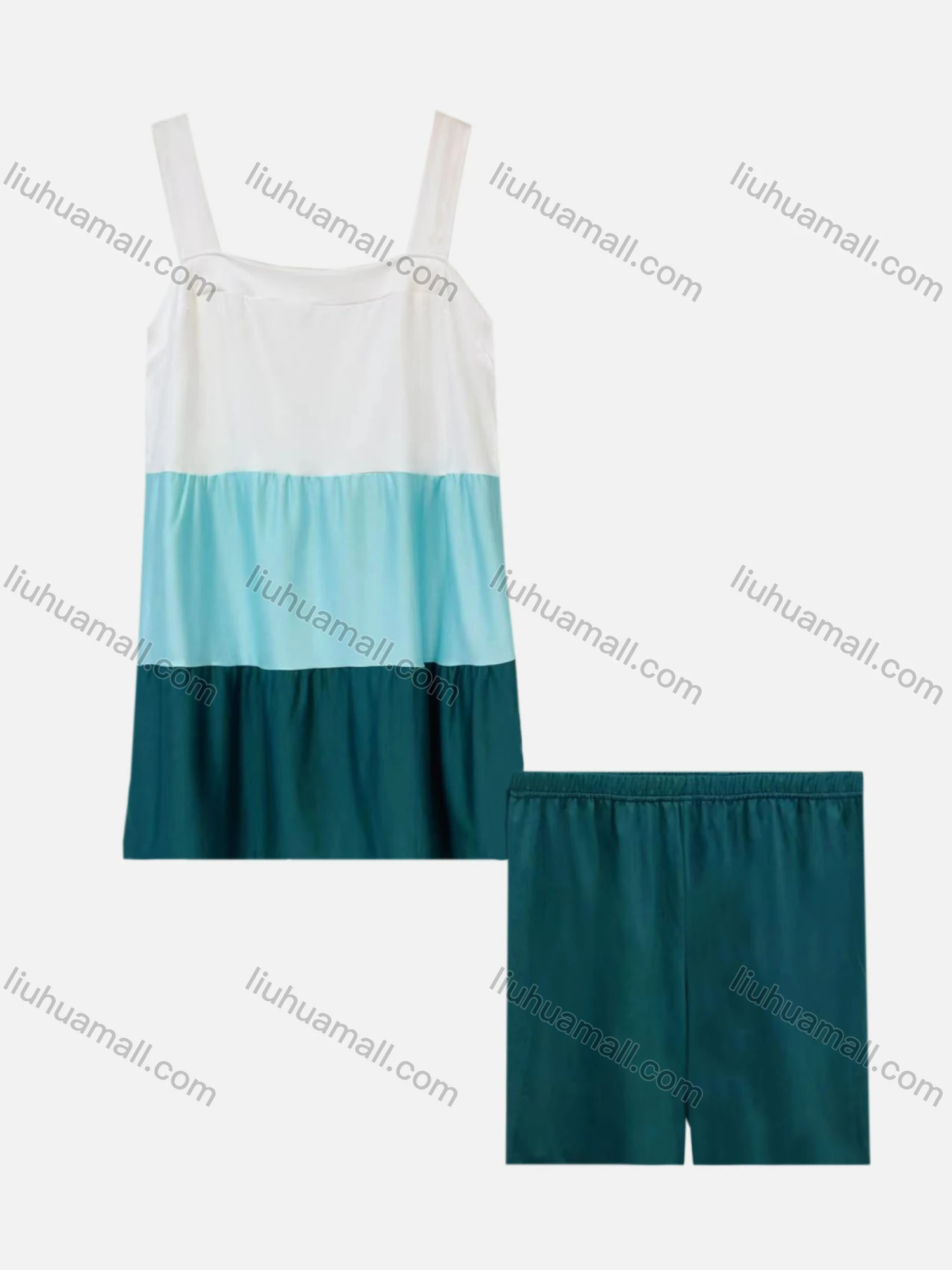 Wholesale Women's Casual Ruched Splicing Colorblock Straps Cami Top With Shorts 2 Piece Set 1013# - Liuhuamall