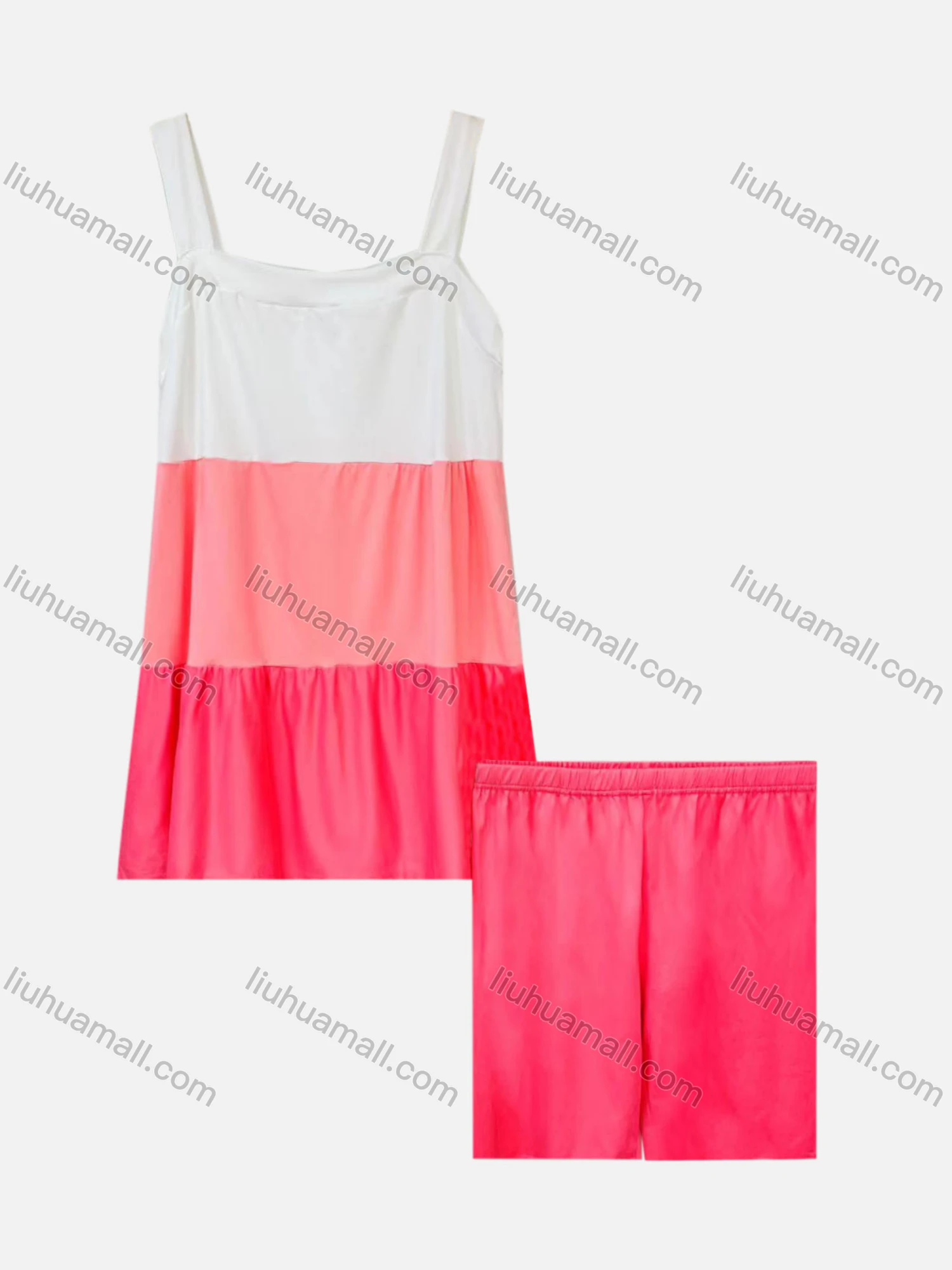 Wholesale Women's Casual Ruched Splicing Colorblock Straps Cami Top With Shorts 2 Piece Set 1013# - Liuhuamall