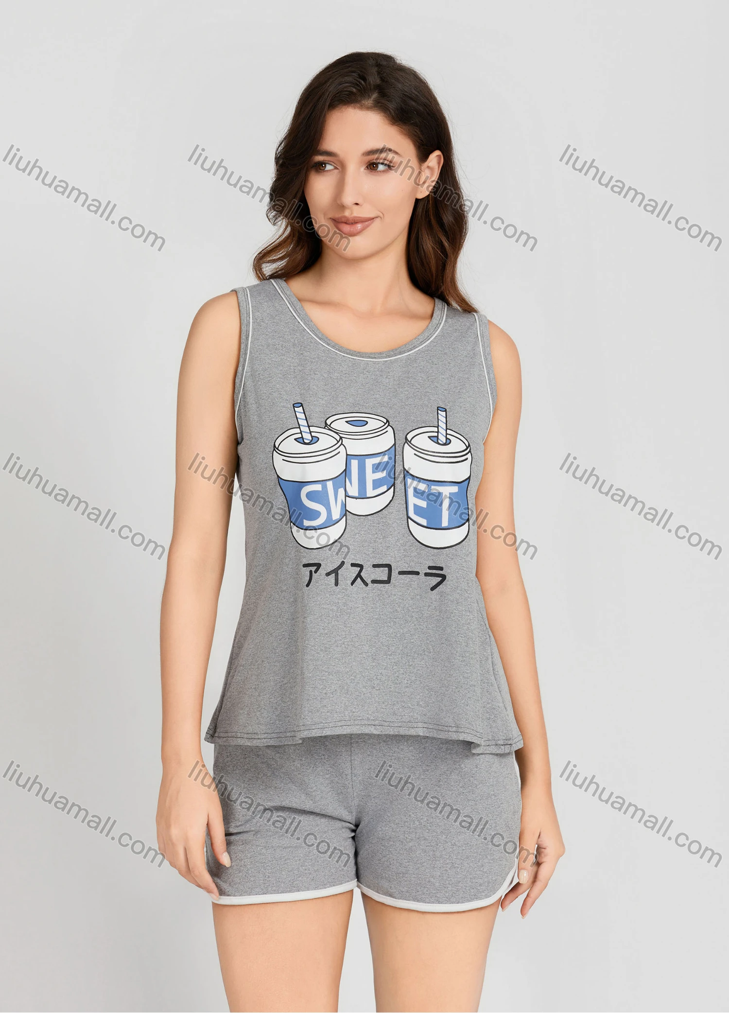 Wholesale Women's Casual Graphic Round Neck Tank Top With Shorts 2 Piece Set 301-1# - Liuhuamall