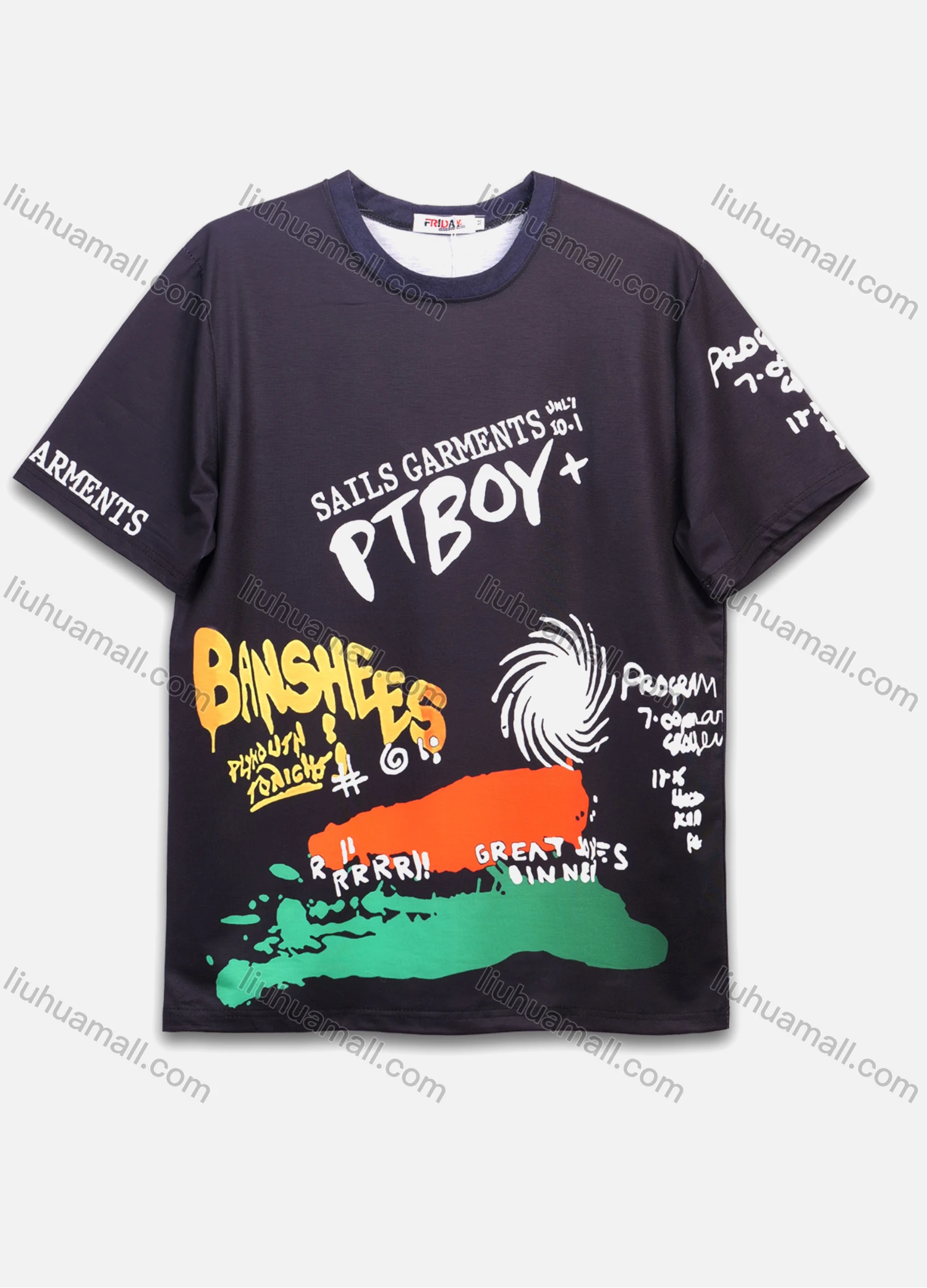 Wholesale Men's Casual Letter Ink Splash Round Neck Short Sleeve T-Shirt - Liuhuamall