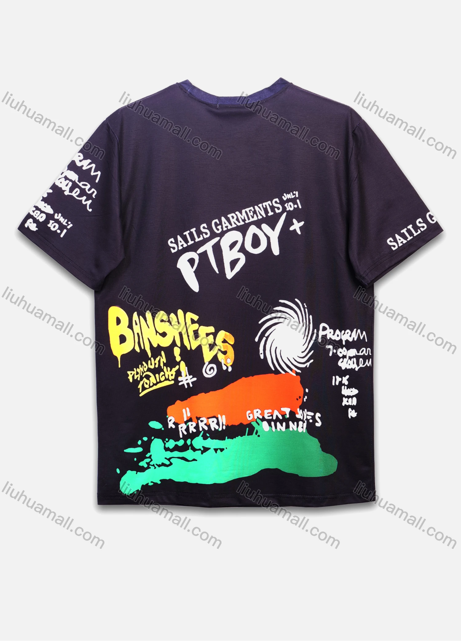 Wholesale Men's Casual Letter Ink Splash Round Neck Short Sleeve T-Shirt - Liuhuamall