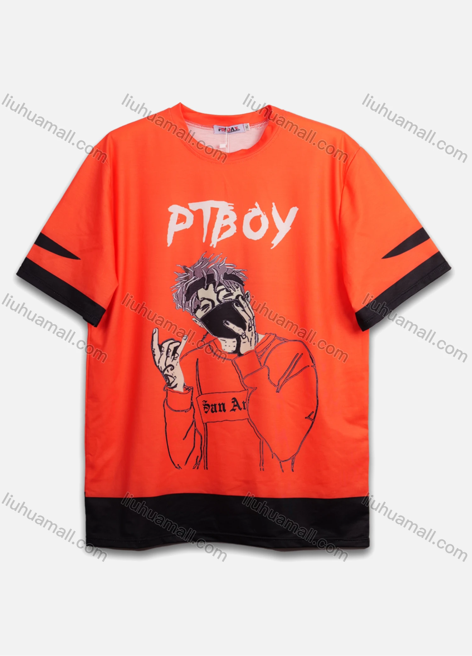 Wholesale Men's Casual Letter Figure Splicing Colorblock Round Neck Short Sleeve T-Shirt - Liuhuamall