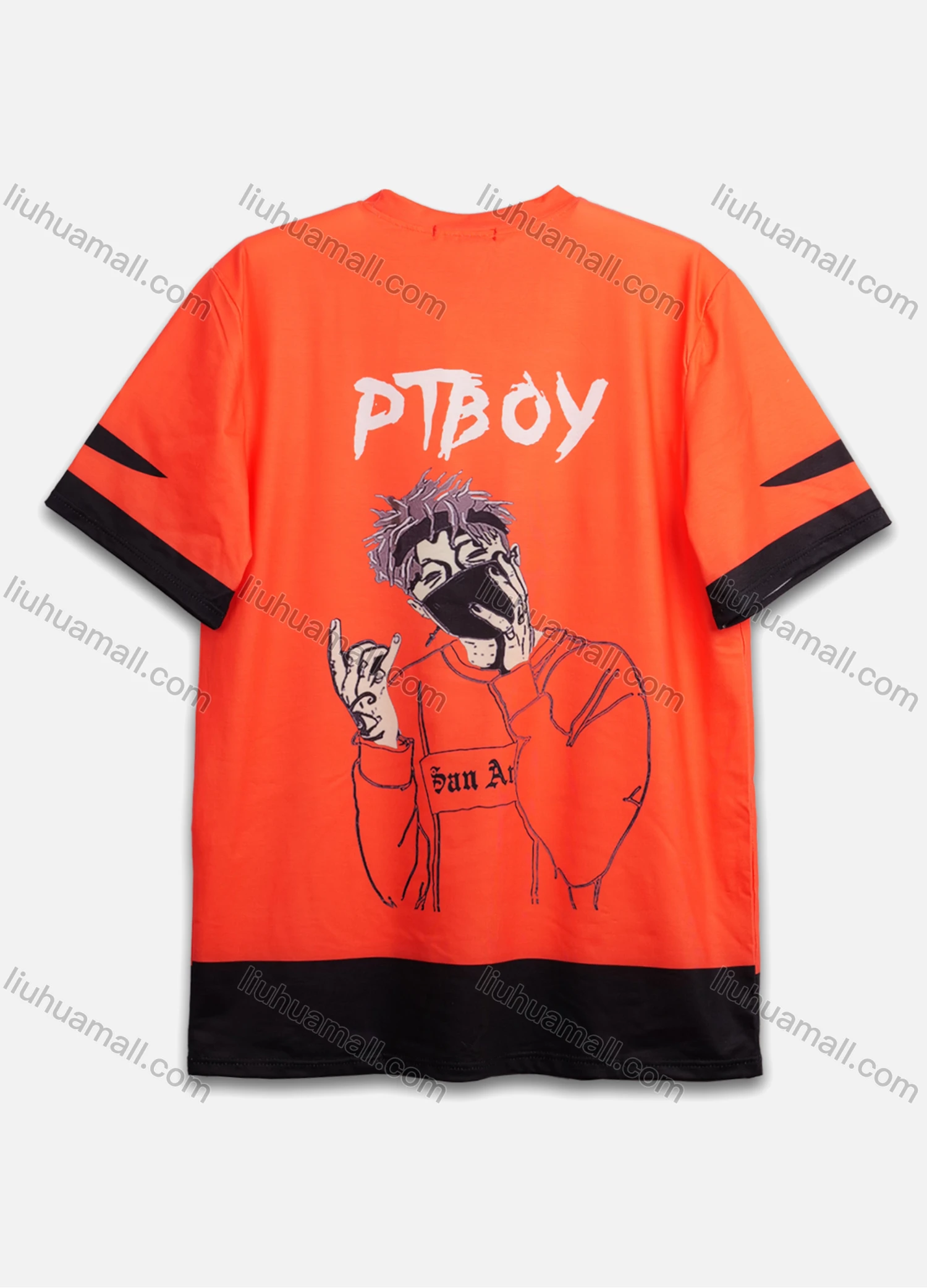 Wholesale Men's Casual Letter Figure Splicing Colorblock Round Neck Short Sleeve T-Shirt - Liuhuamall