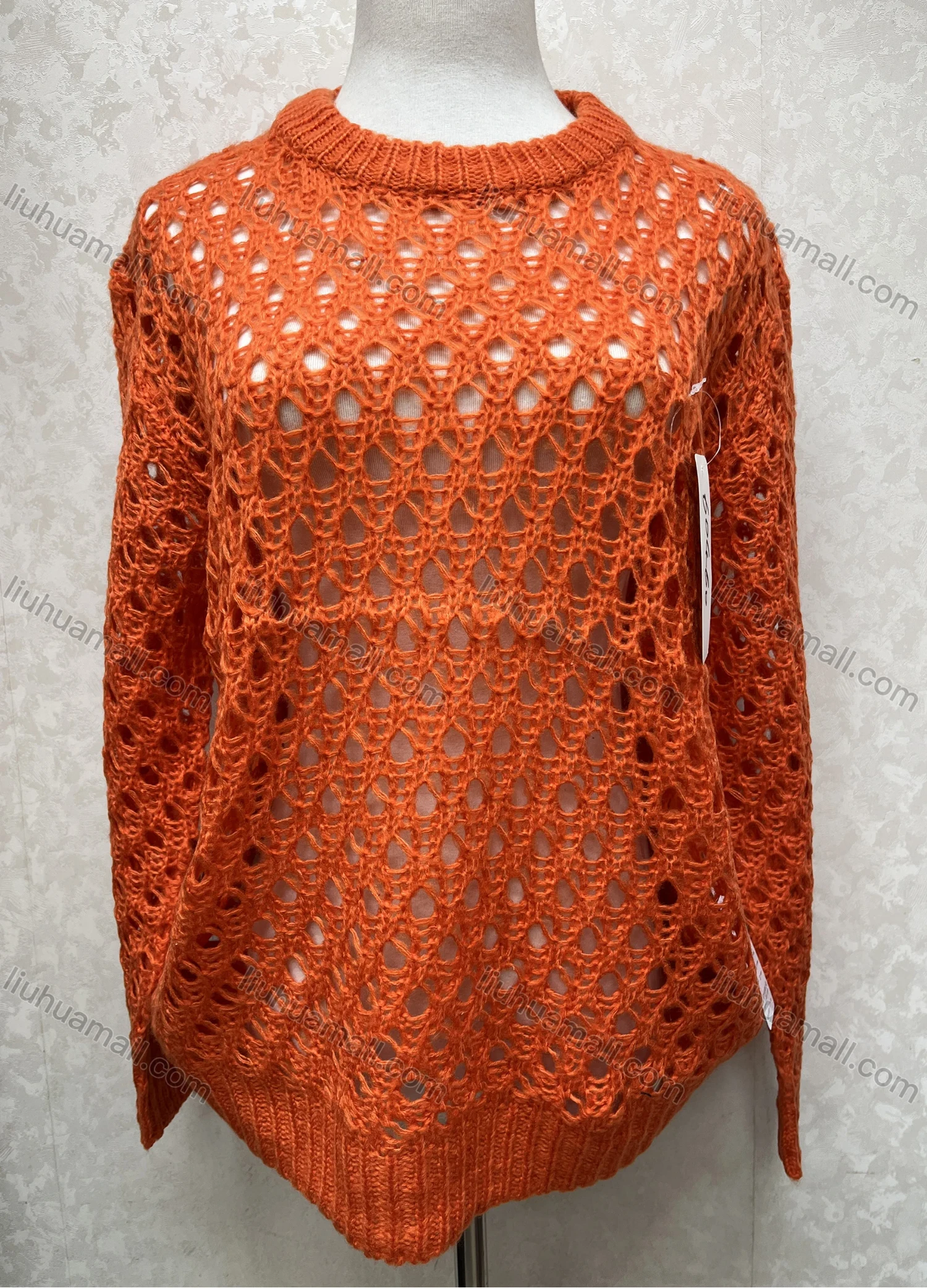 Wholesale Women's Casual Crew Neck Long Sleeve Mesh Plain Knit Sweater 60460# - Liuhuamall