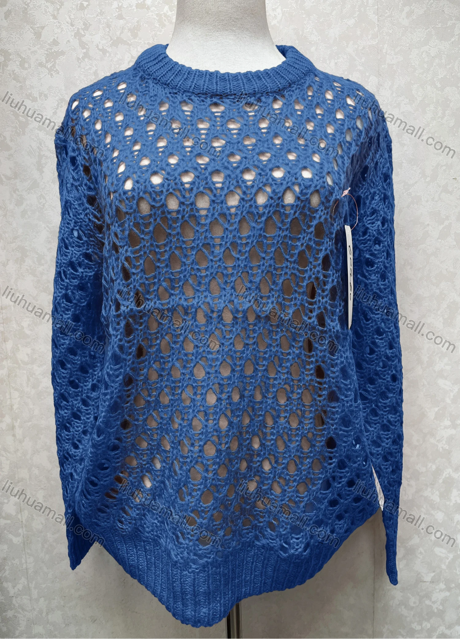 Wholesale Women's Casual Crew Neck Long Sleeve Mesh Plain Knit Sweater 60460# - Liuhuamall