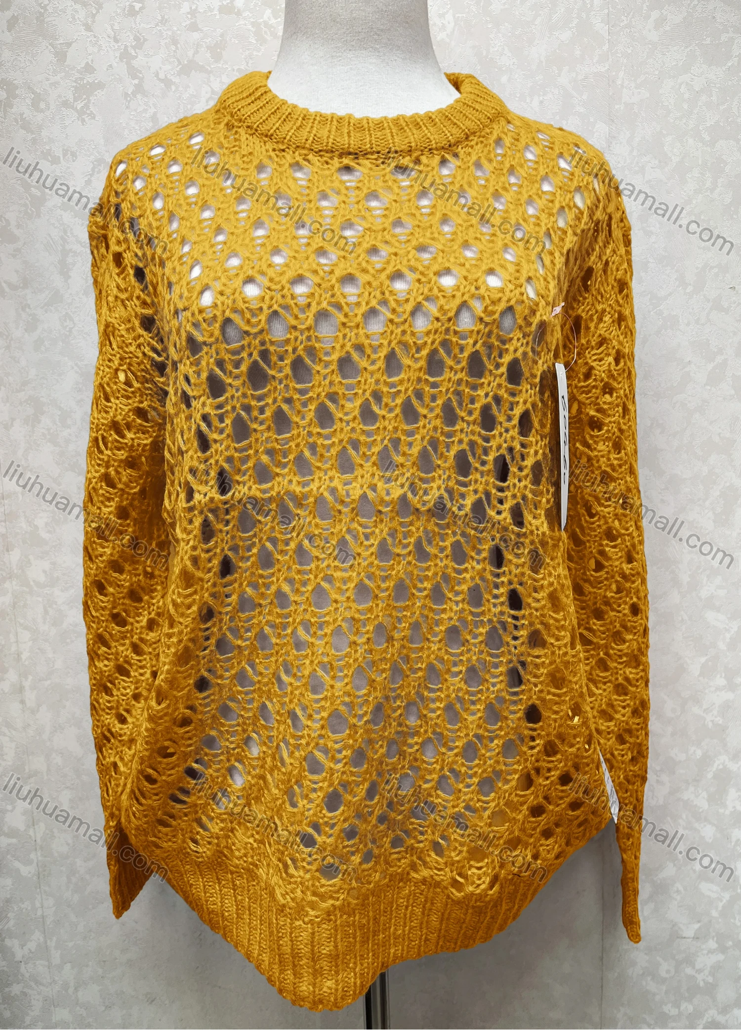 Wholesale Women's Casual Crew Neck Long Sleeve Mesh Plain Knit Sweater 60460# - Liuhuamall