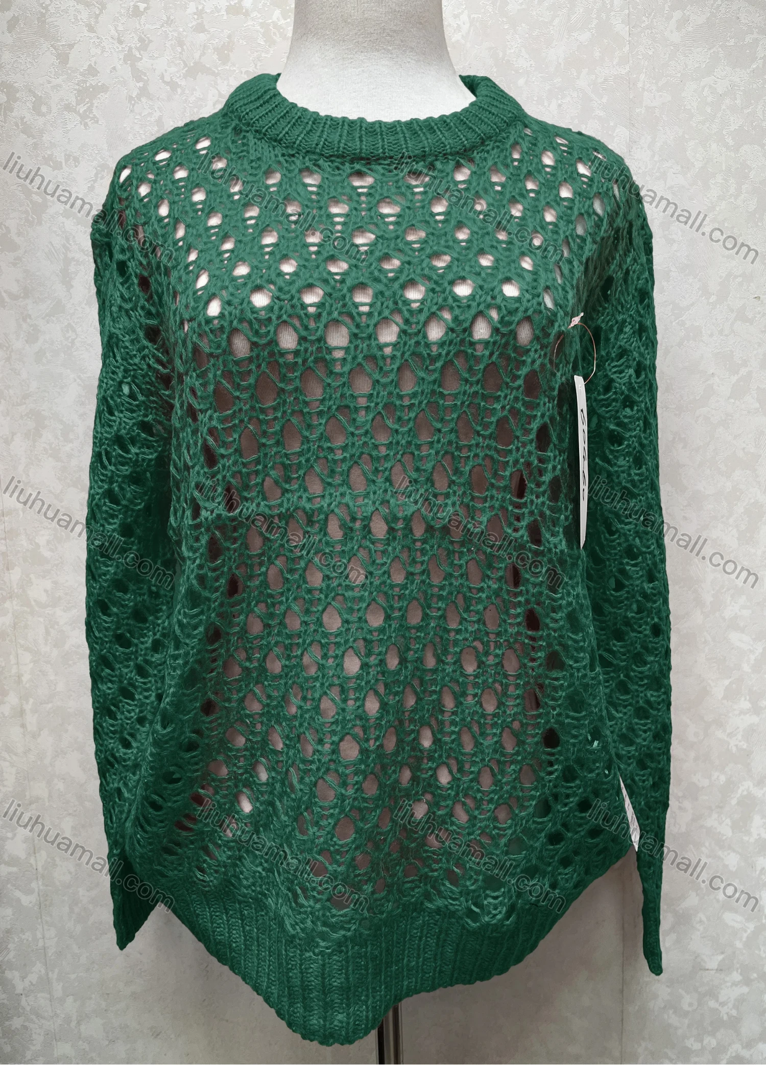 Wholesale Women's Casual Crew Neck Long Sleeve Mesh Plain Knit Sweater 60460# - Liuhuamall