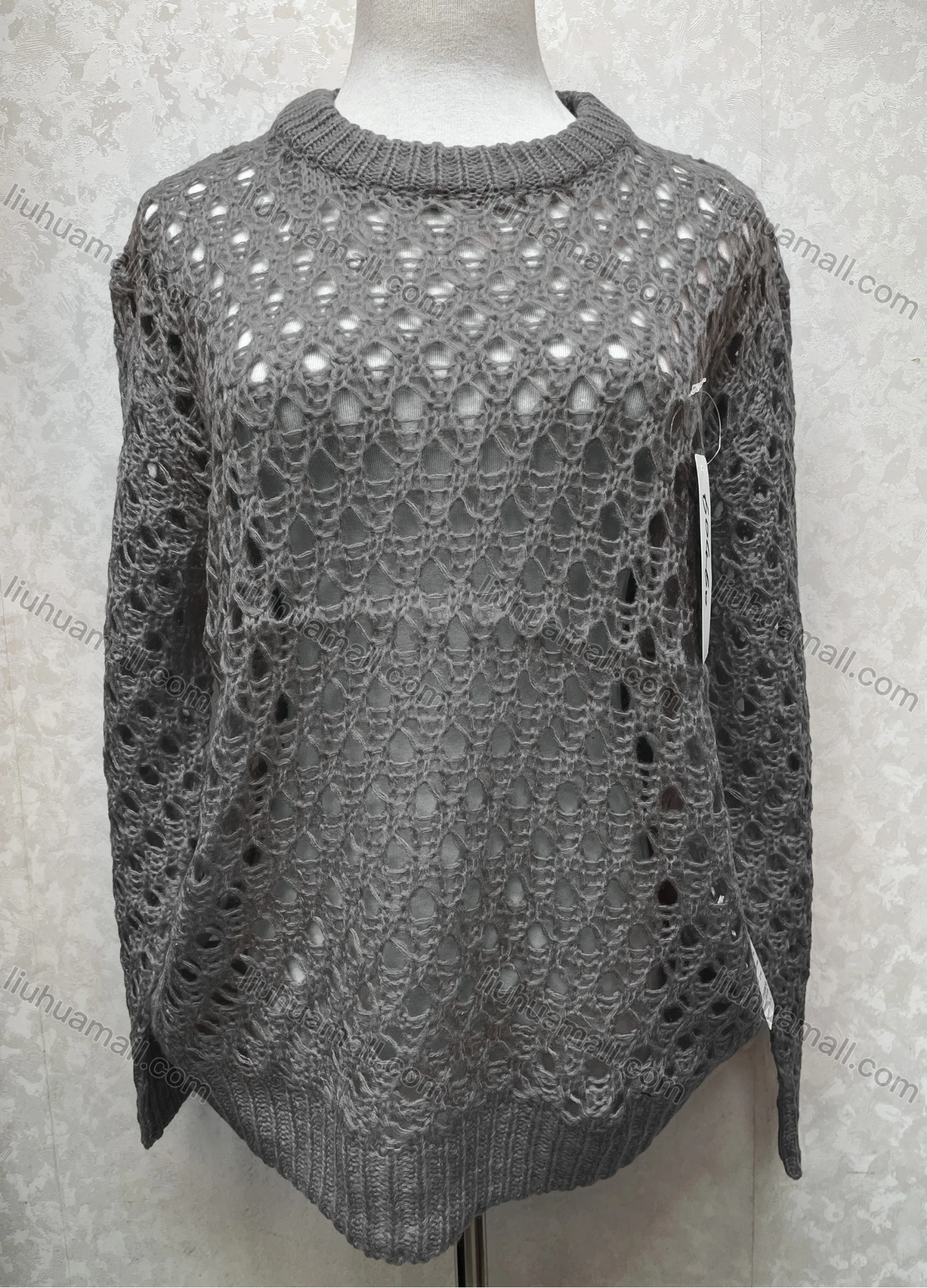 Wholesale Women's Casual Crew Neck Long Sleeve Mesh Plain Knit Sweater 60460# - Liuhuamall