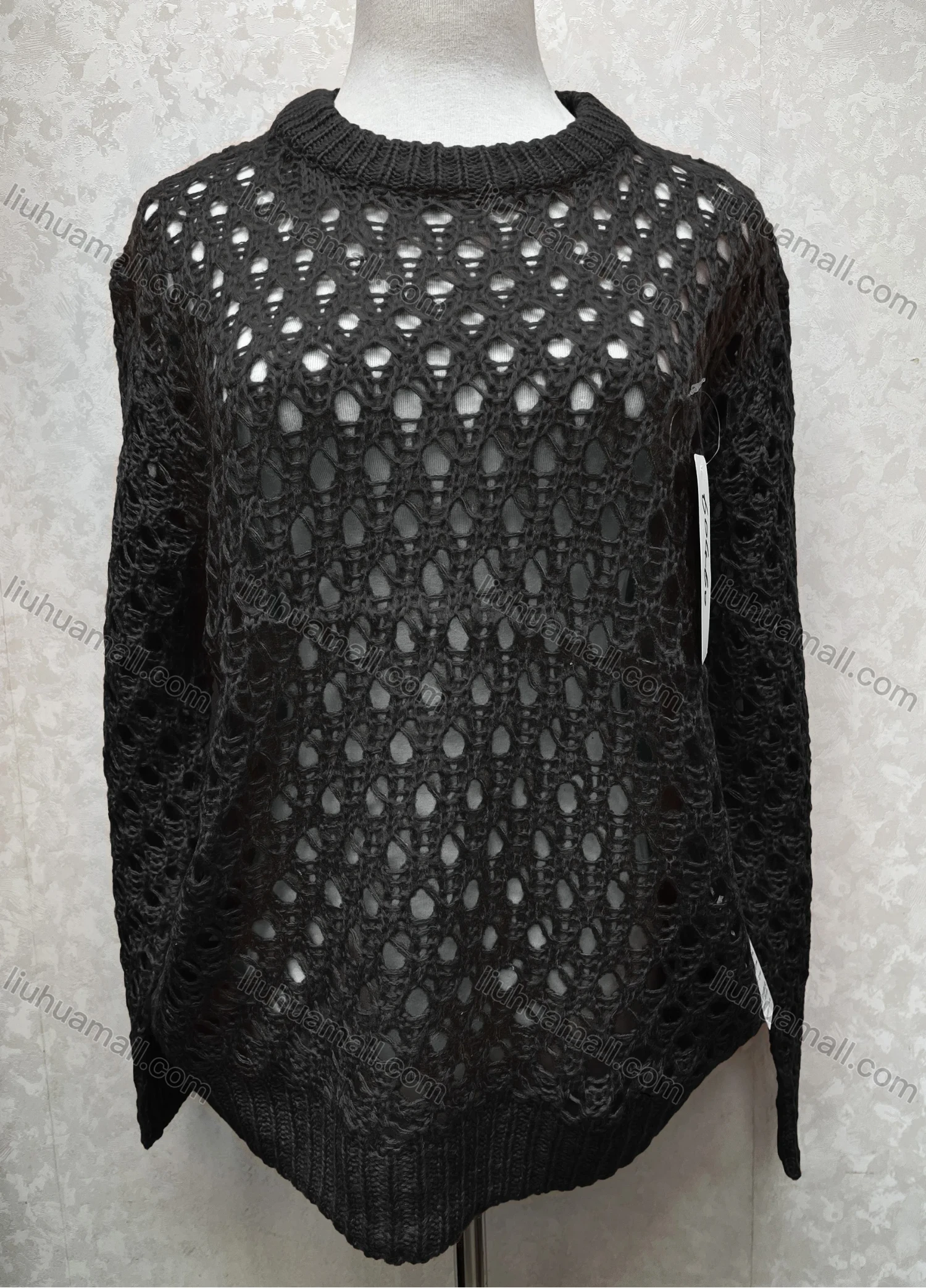 Wholesale Women's Casual Crew Neck Long Sleeve Mesh Plain Knit Sweater 60460# - Liuhuamall