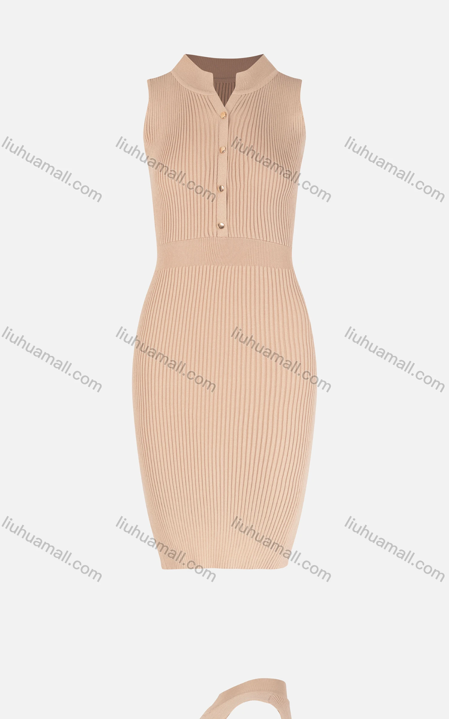 Wholesale Women's Casual Plain Notched Neck Button Front Bodycon Midi Dress - Liuhuamall