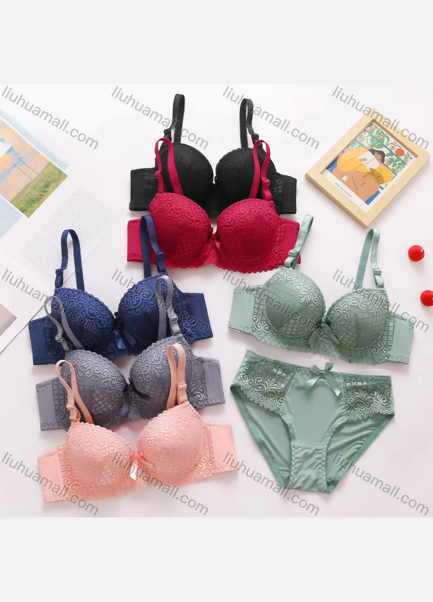 Wholesale Women's Lace Push Up Adjustable Strap Bra & Briefs 2 Piece Underwear Set 457# - Liuhuamall