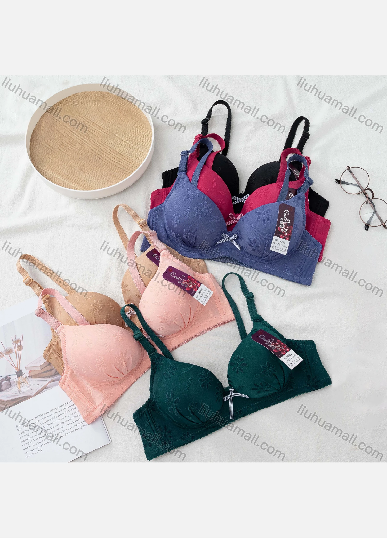 Wholesale Women's Plain Floral Push Up Adjustable Strap Bra 2207# - Liuhuamall