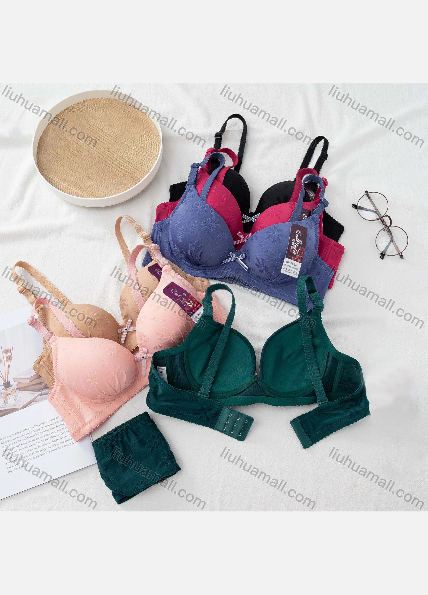 Wholesale Women's Plain Floral Push Up Adjustable Strap Bra 2207# - Liuhuamall
