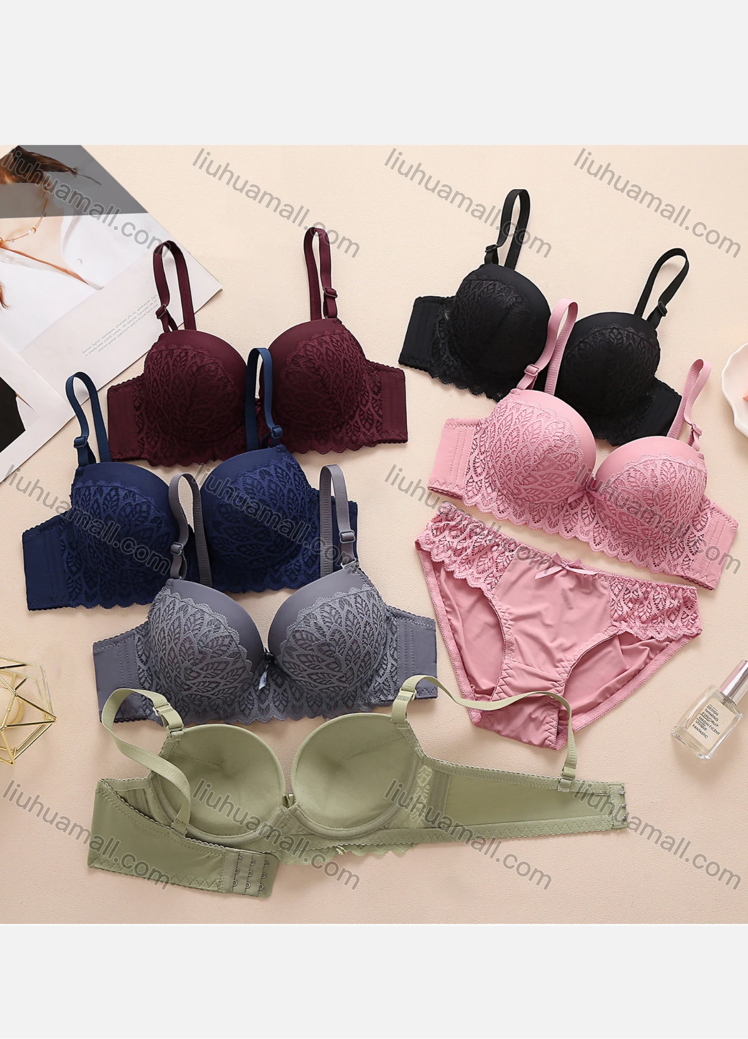 Wholesale Women's Plain Push Up Lace Adjustable Strap Bra 5526# - Liuhuamall