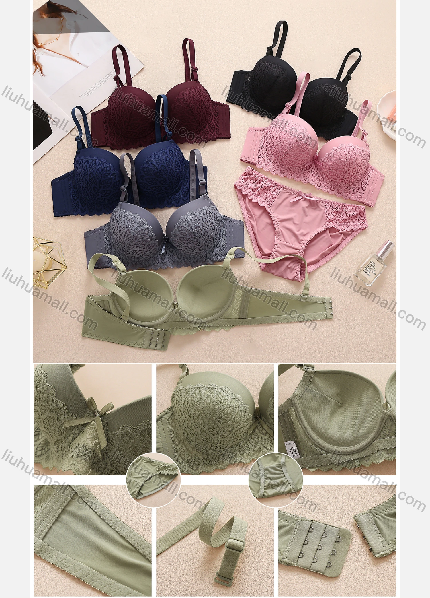 Wholesale Women's Plain Push Up Lace Adjustable Strap Bra 5526# - Liuhuamall
