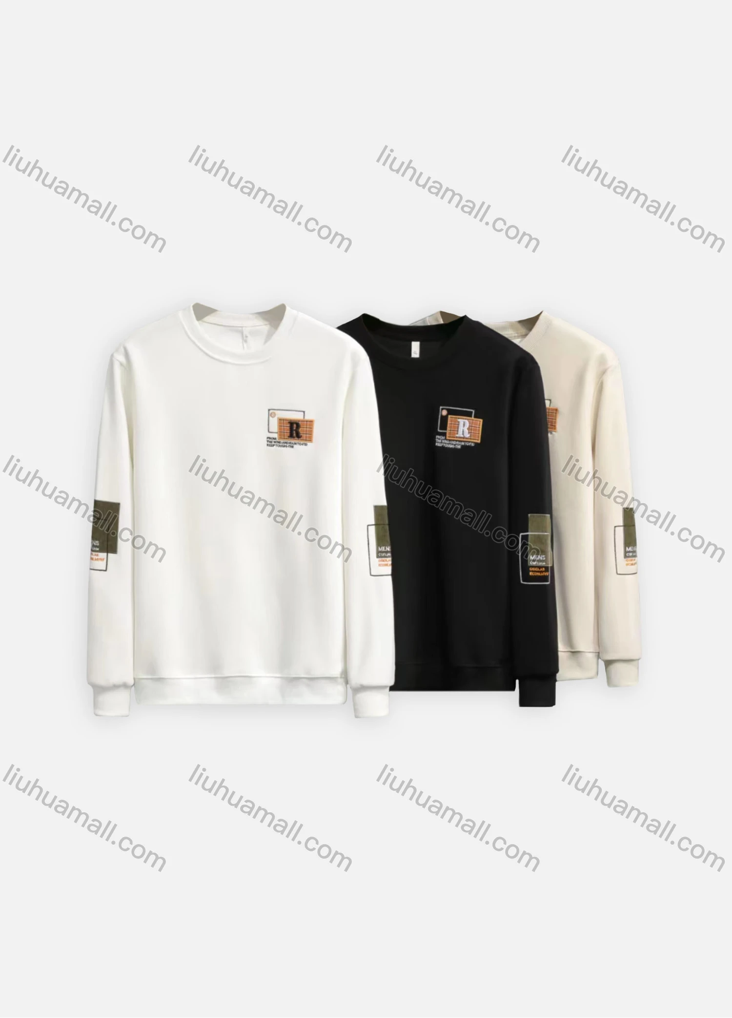 Wholesale Men's Casual Colorblock Crew Neck Plain Long Sleeve Sweatshirt HM3312# - Liuhuamall