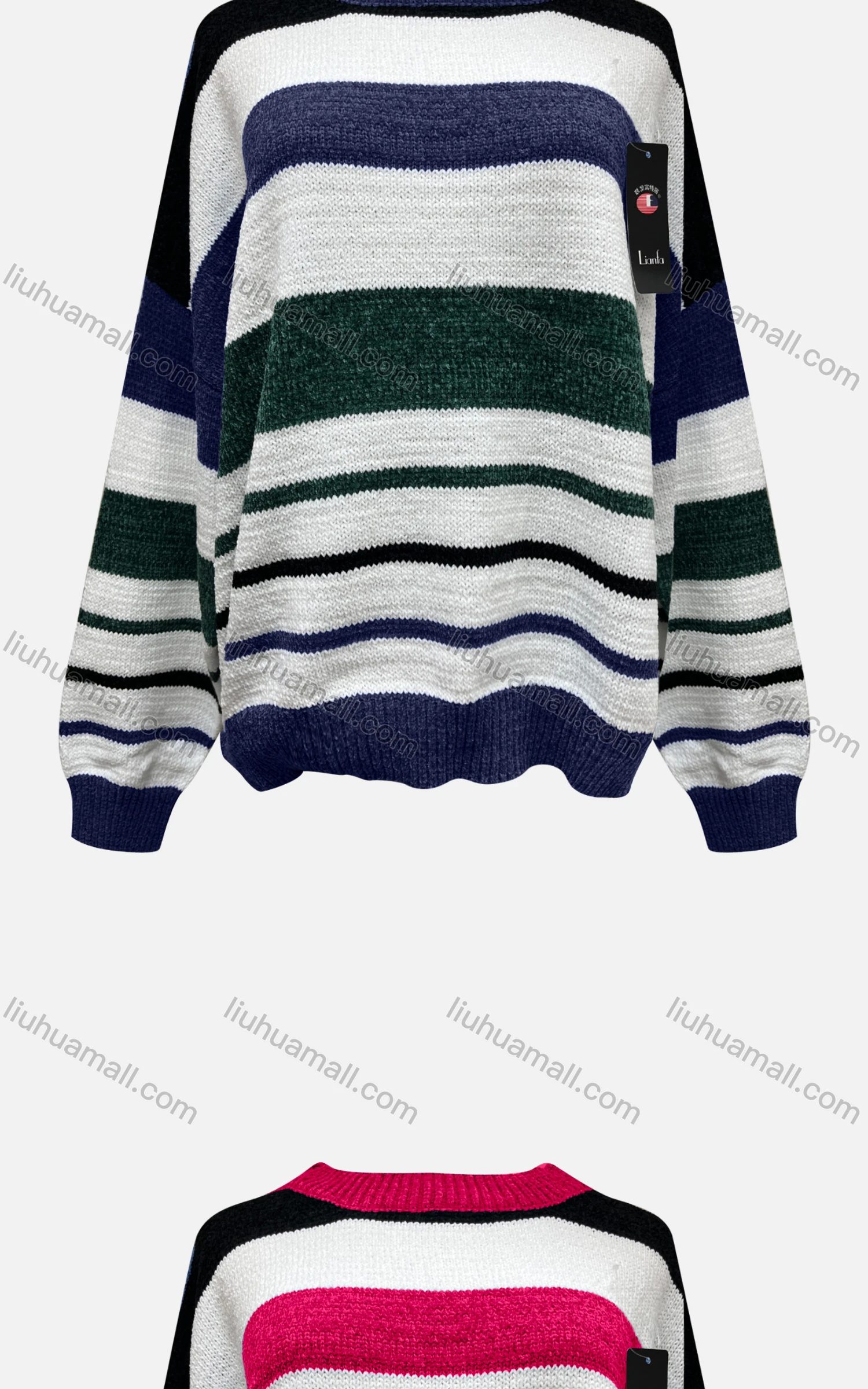 Wholesale Women's Casual Crew Neck Long Sleeve Colorblock Knitted Sweater X58265# - Liuhuamall