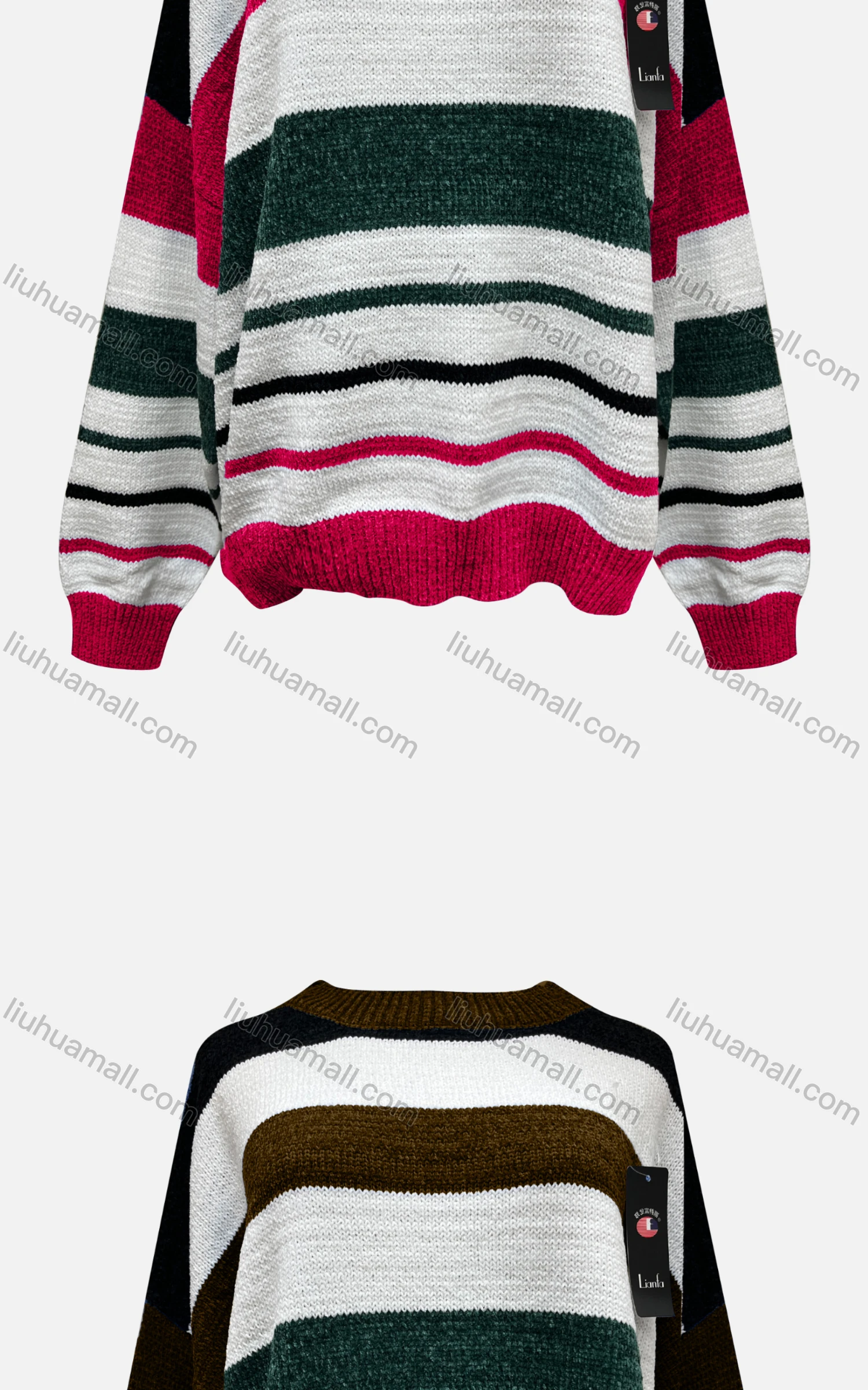 Wholesale Women's Casual Crew Neck Long Sleeve Colorblock Knitted Sweater X58265# - Liuhuamall