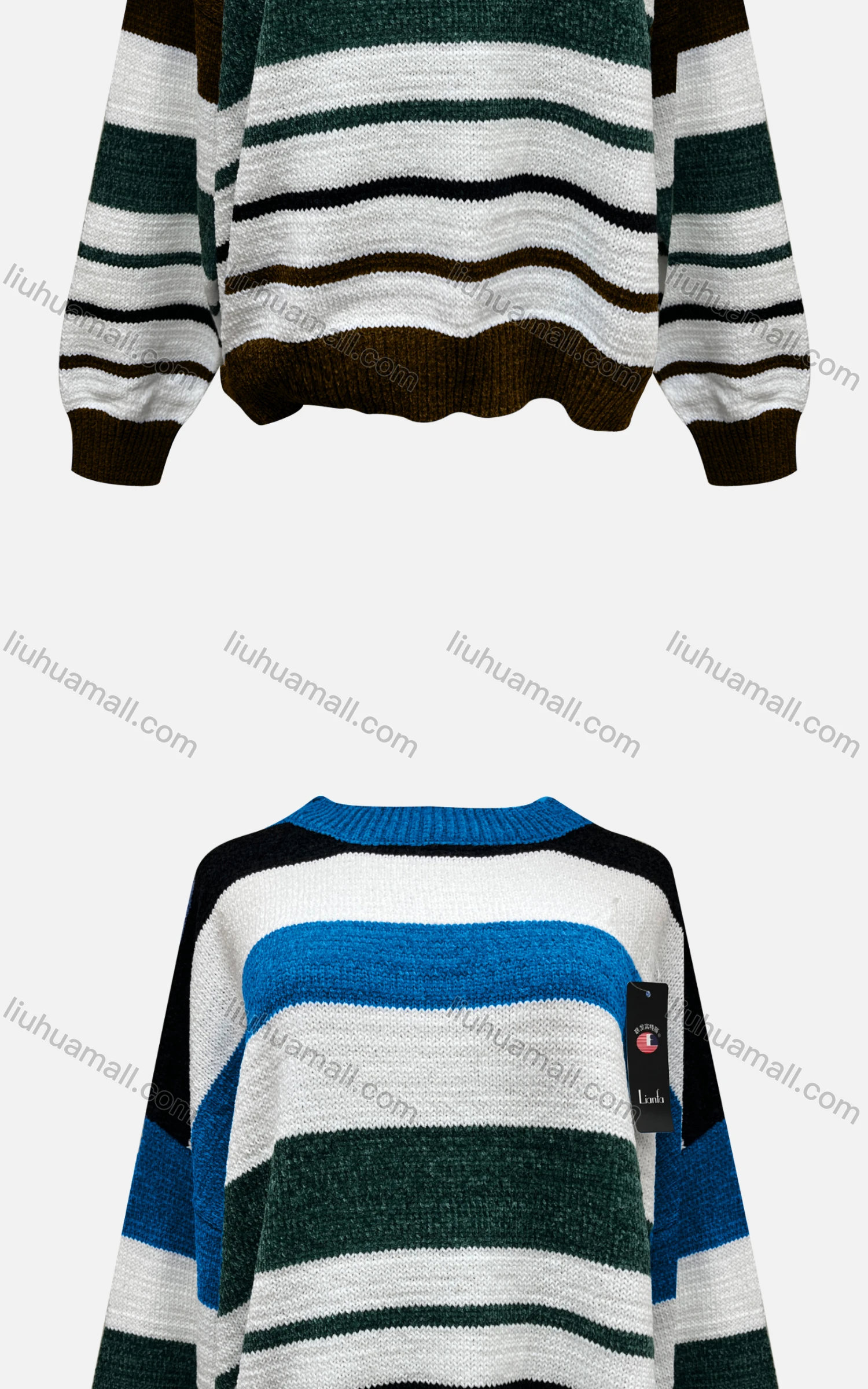 Wholesale Women's Casual Crew Neck Long Sleeve Colorblock Knitted Sweater X58265# - Liuhuamall