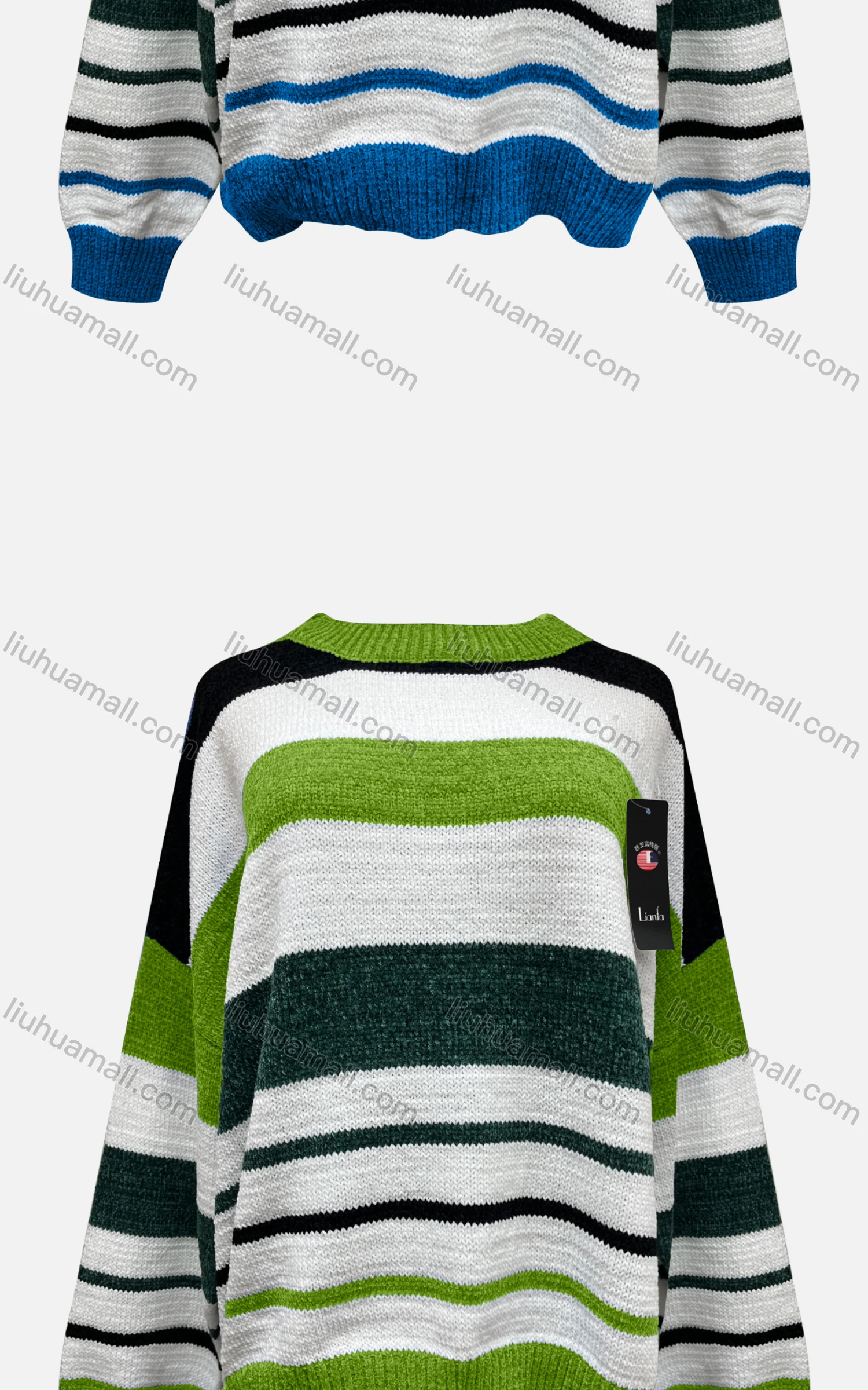 Wholesale Women's Casual Crew Neck Long Sleeve Colorblock Knitted Sweater X58265# - Liuhuamall