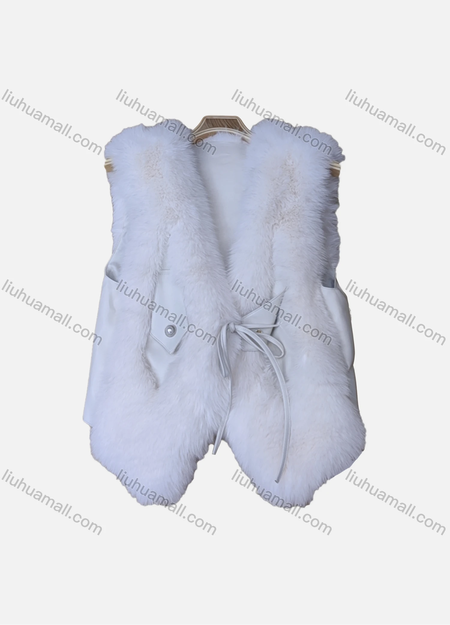 Wholesale Women's Causal Drawstring Splicing Pearl Decor Fluffy Plain Vest - Liuhuamall