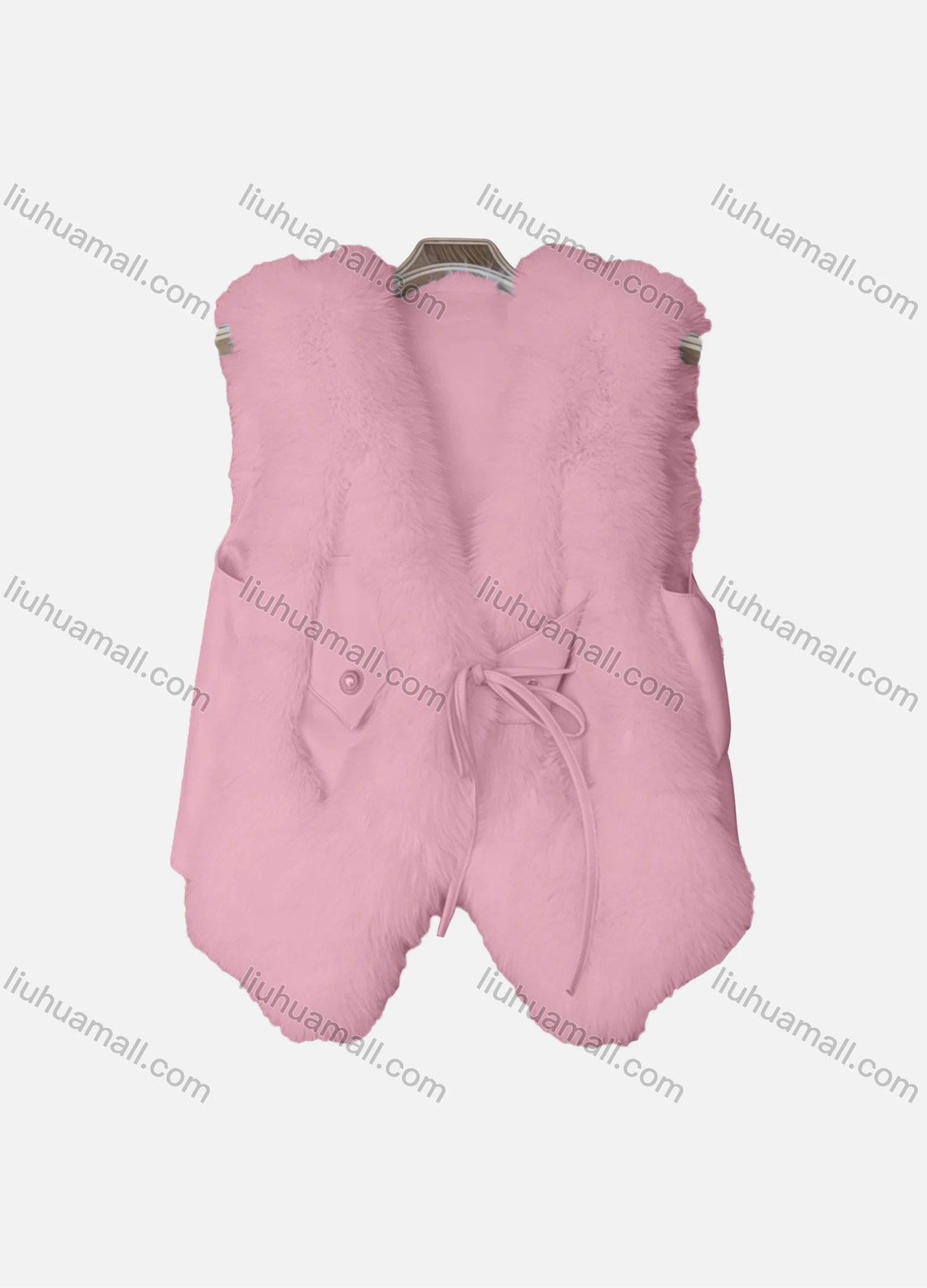 Wholesale Women's Causal Drawstring Splicing Pearl Decor Fluffy Plain Vest - Liuhuamall