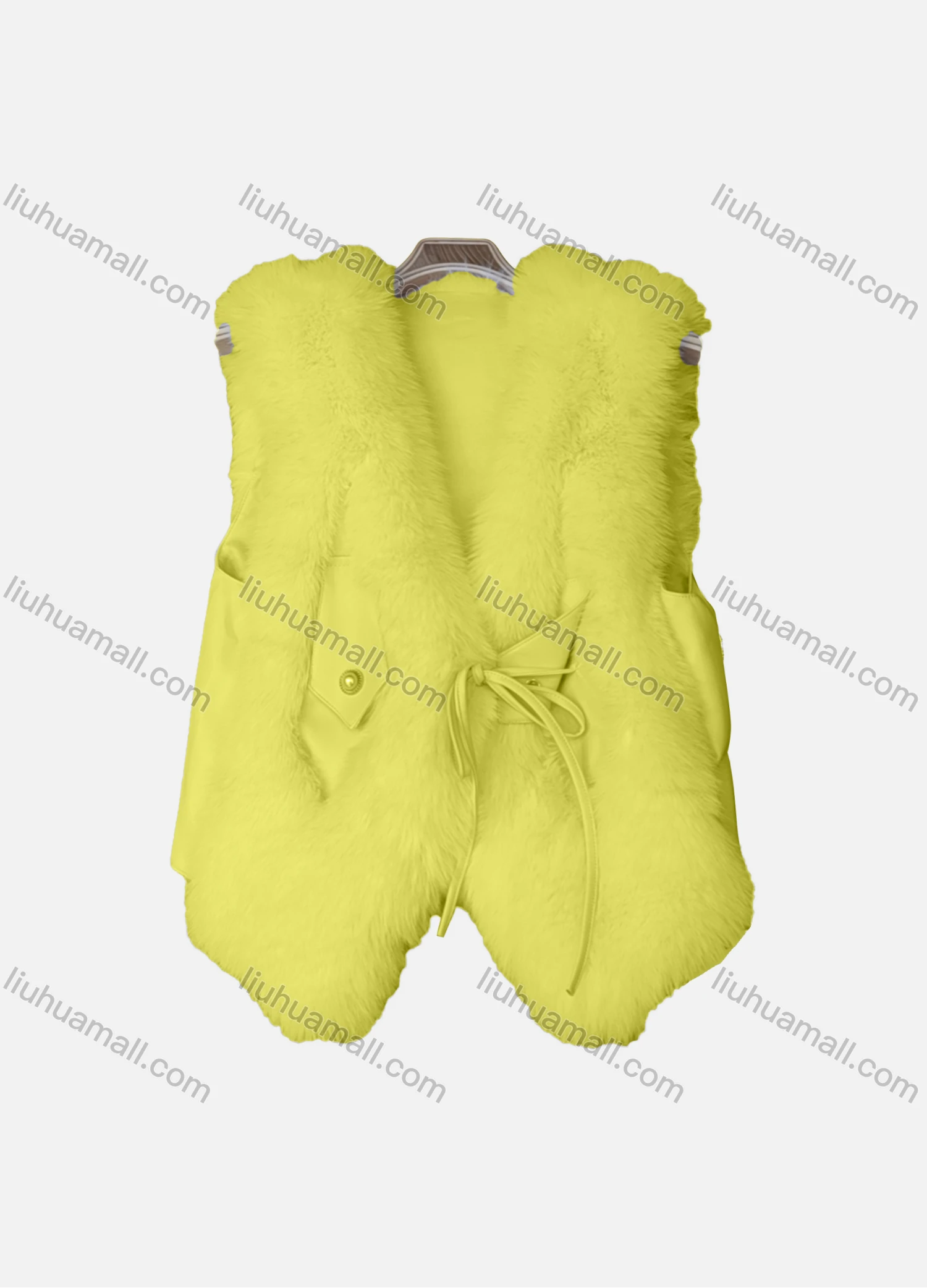 Wholesale Women's Causal Drawstring Splicing Pearl Decor Fluffy Plain Vest - Liuhuamall