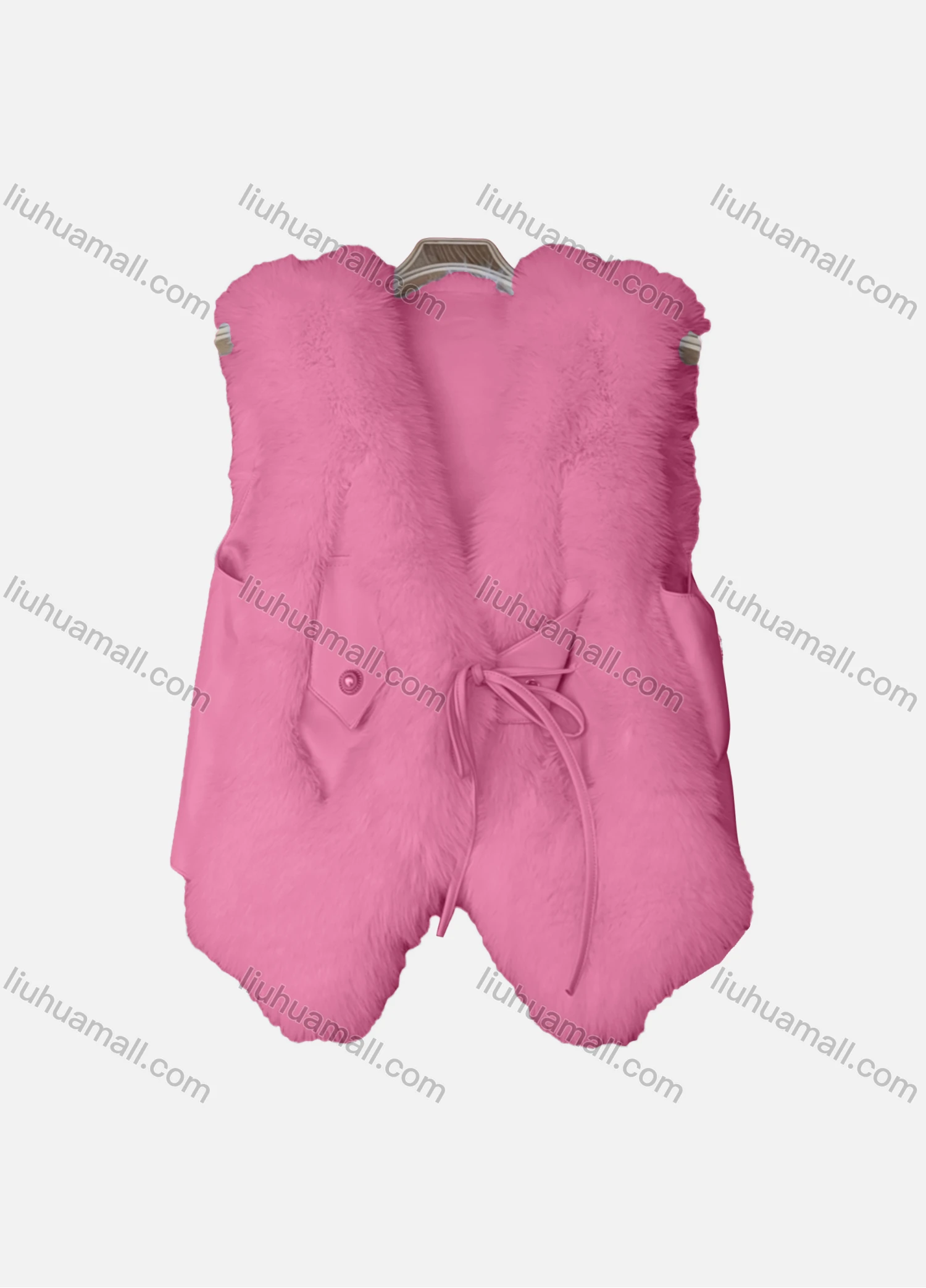 Wholesale Women's Causal Drawstring Splicing Pearl Decor Fluffy Plain Vest - Liuhuamall