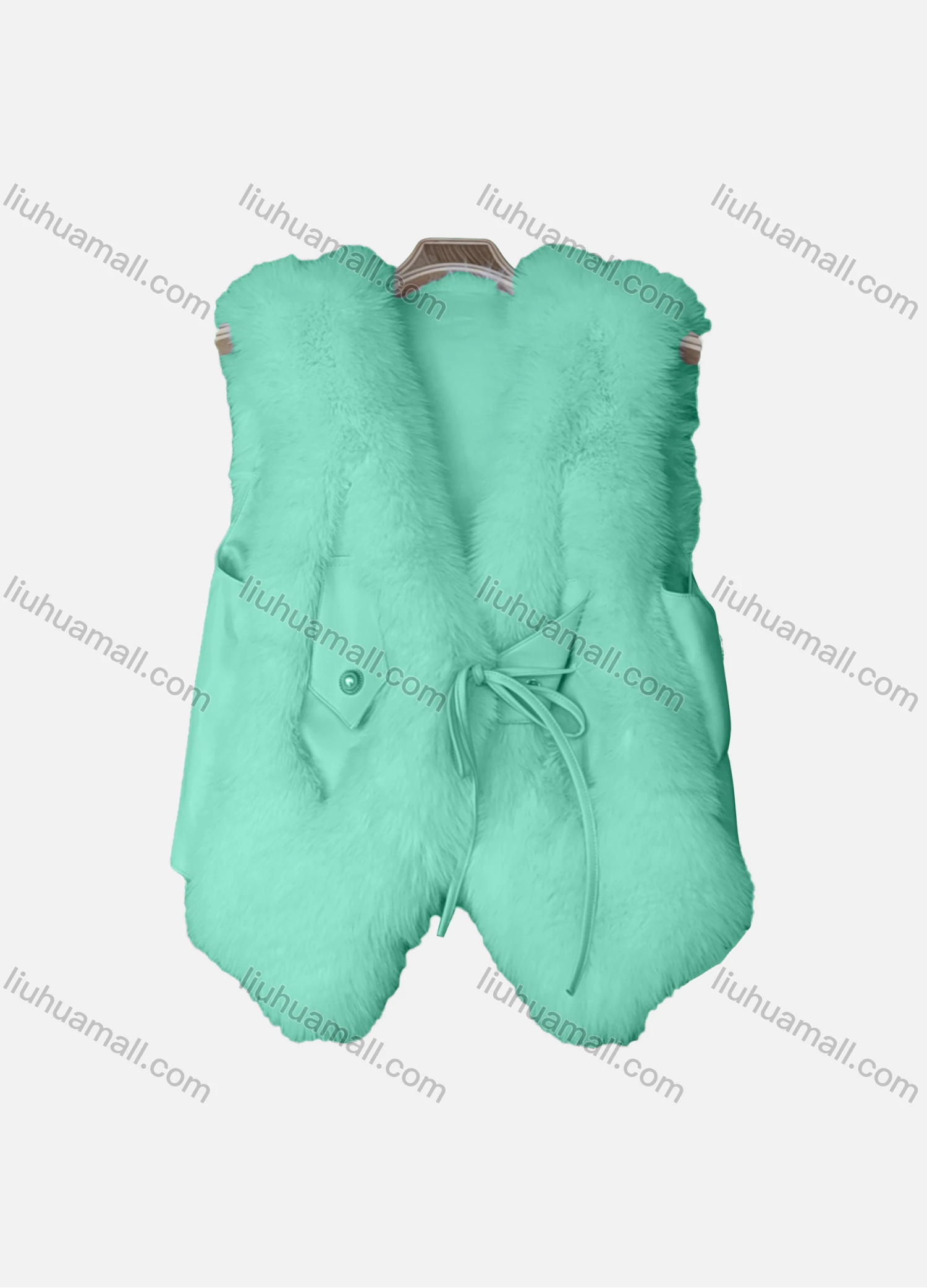 Wholesale Women's Causal Drawstring Splicing Pearl Decor Fluffy Plain Vest - Liuhuamall