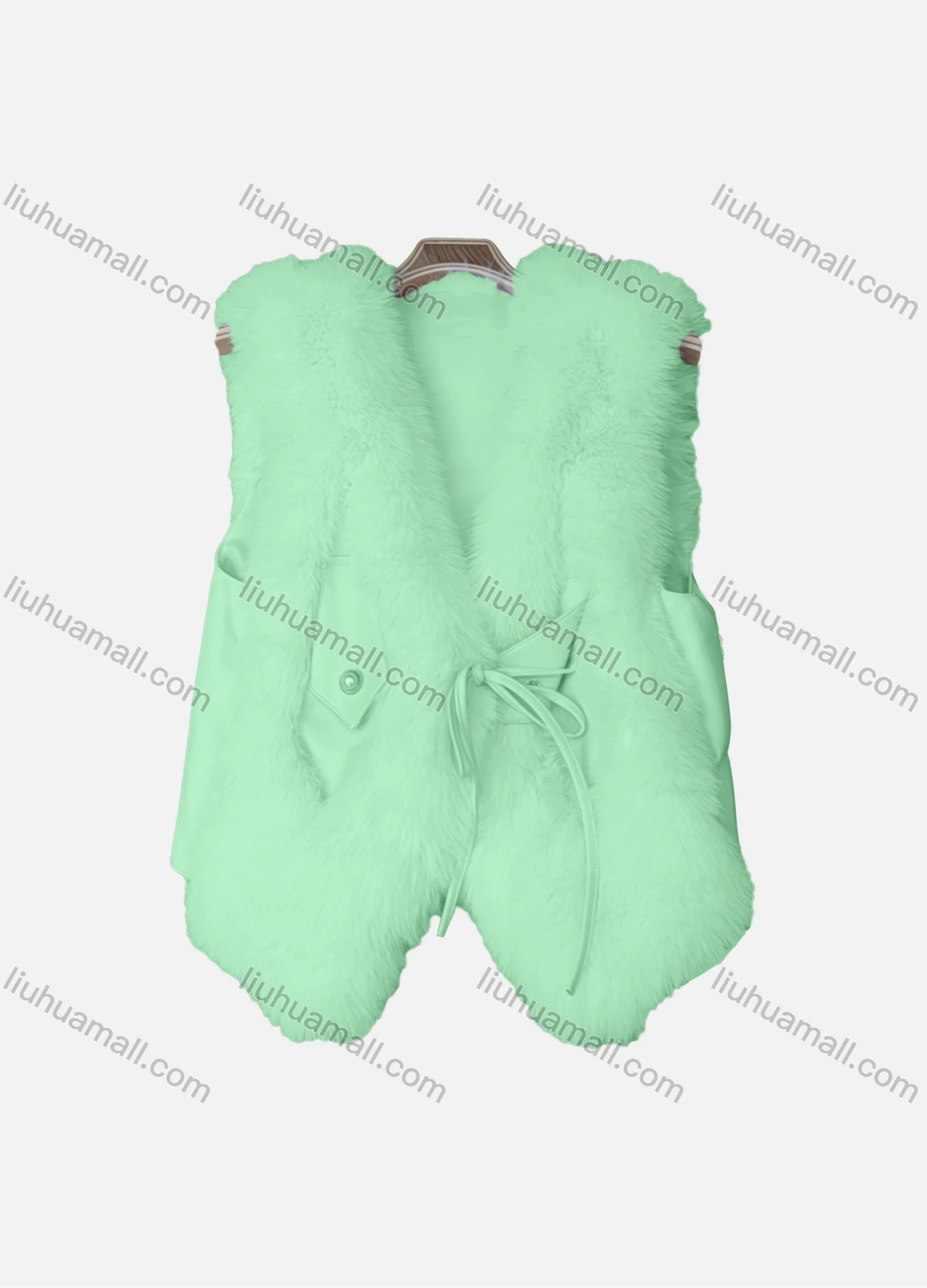Wholesale Women's Causal Drawstring Splicing Pearl Decor Fluffy Plain Vest - Liuhuamall