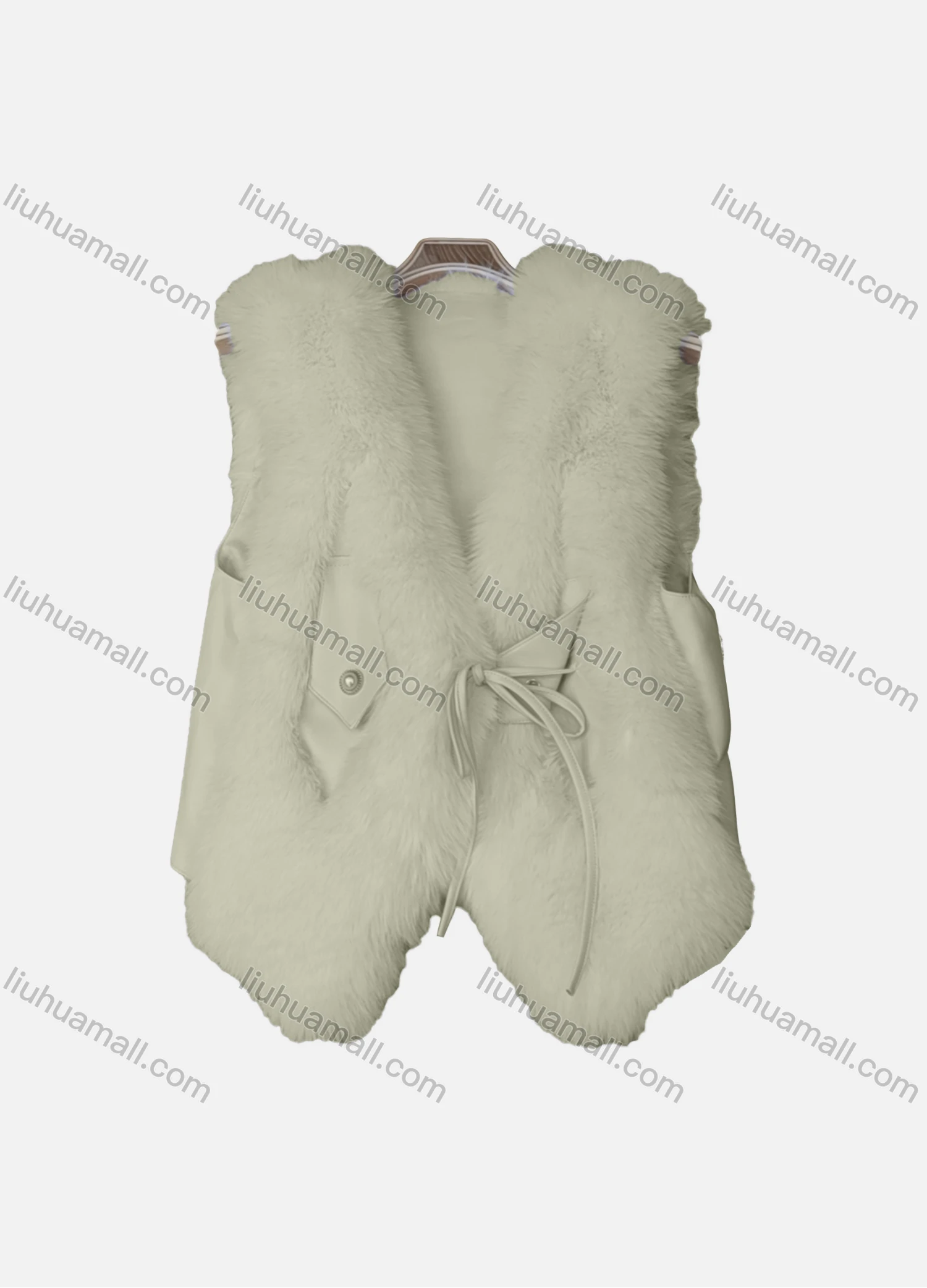 Wholesale Women's Causal Drawstring Splicing Pearl Decor Fluffy Plain Vest - Liuhuamall