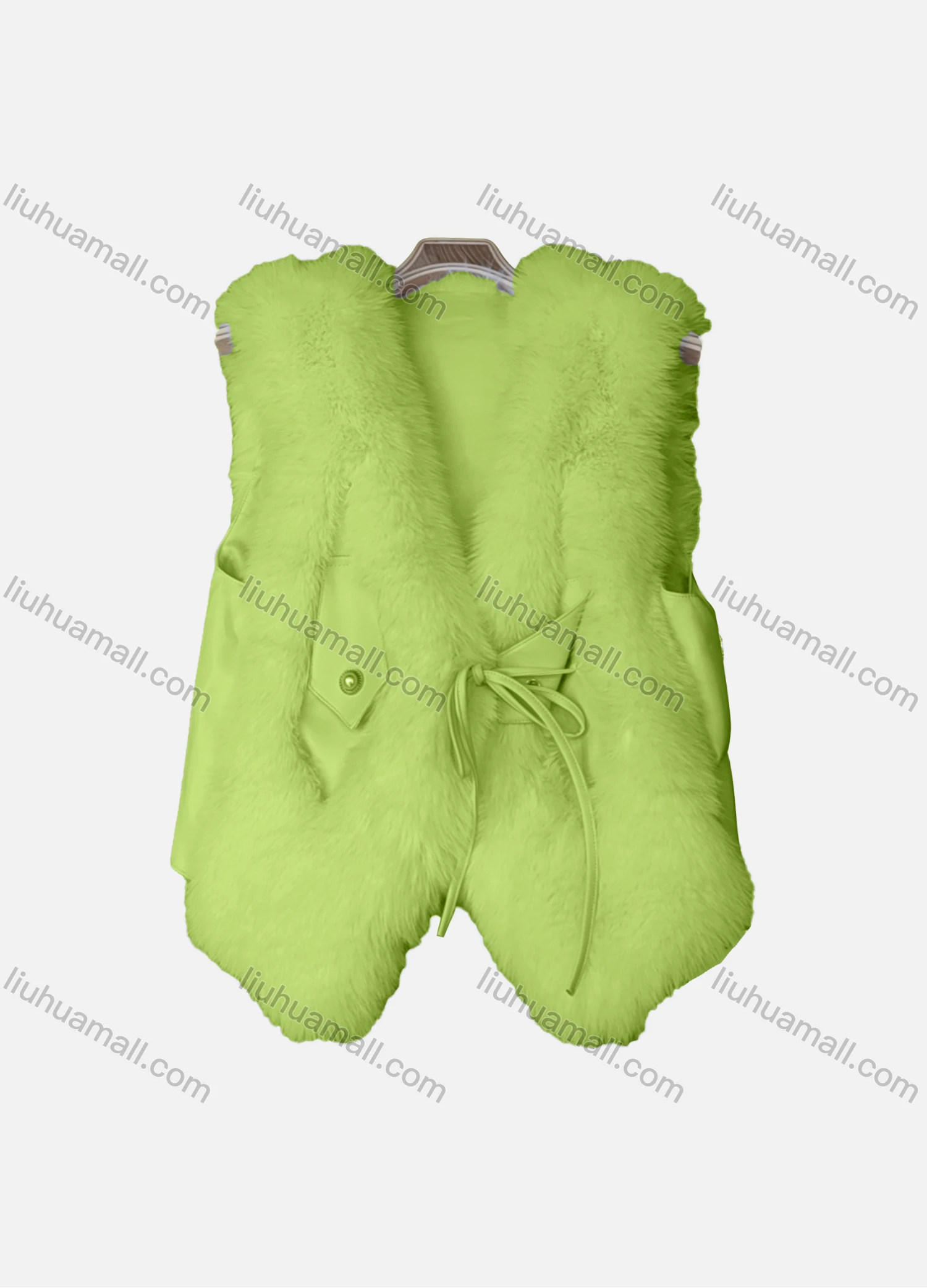 Wholesale Women's Causal Drawstring Splicing Pearl Decor Fluffy Plain Vest - Liuhuamall