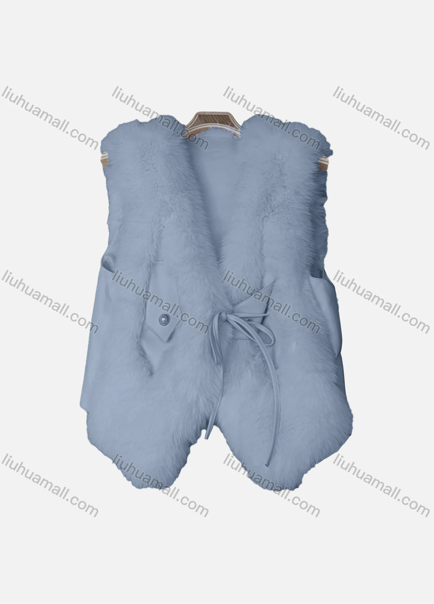 Wholesale Women's Causal Drawstring Splicing Pearl Decor Fluffy Plain Vest - Liuhuamall