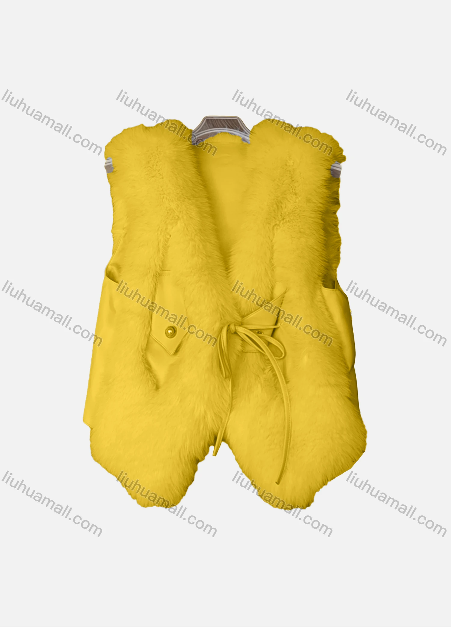Wholesale Women's Causal Drawstring Splicing Pearl Decor Fluffy Plain Vest - Liuhuamall