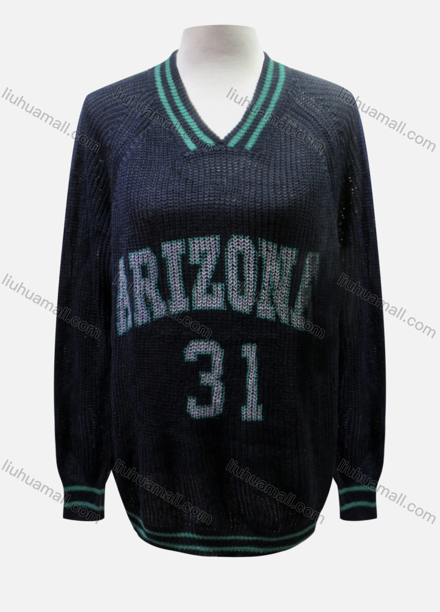 Wholesale Women's Casual V Neck Long Sleeve Curved Hem Letter Knit Sweater 60731# - Liuhuamall