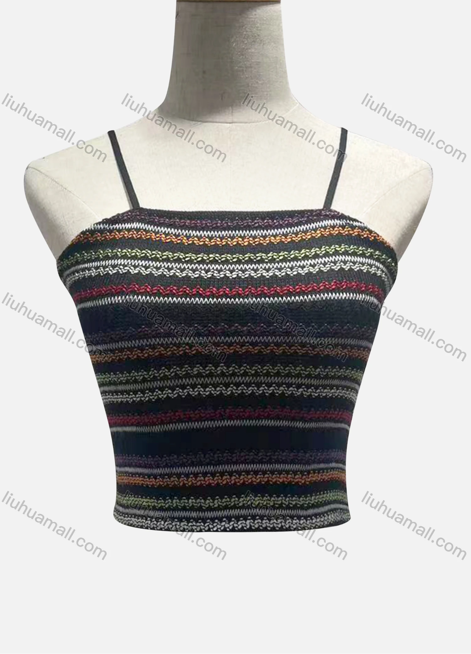 Wholesale Women's Casual Crop Spaghetti Strap Wave Print Knit Cami Top 32090# - Liuhuamall