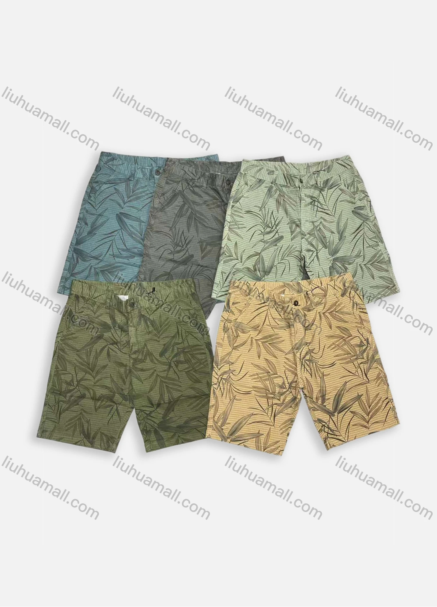 Wholesale Men's Casual Allover Leaves Print Side Pockets Shorts 16102# - Liuhuamall